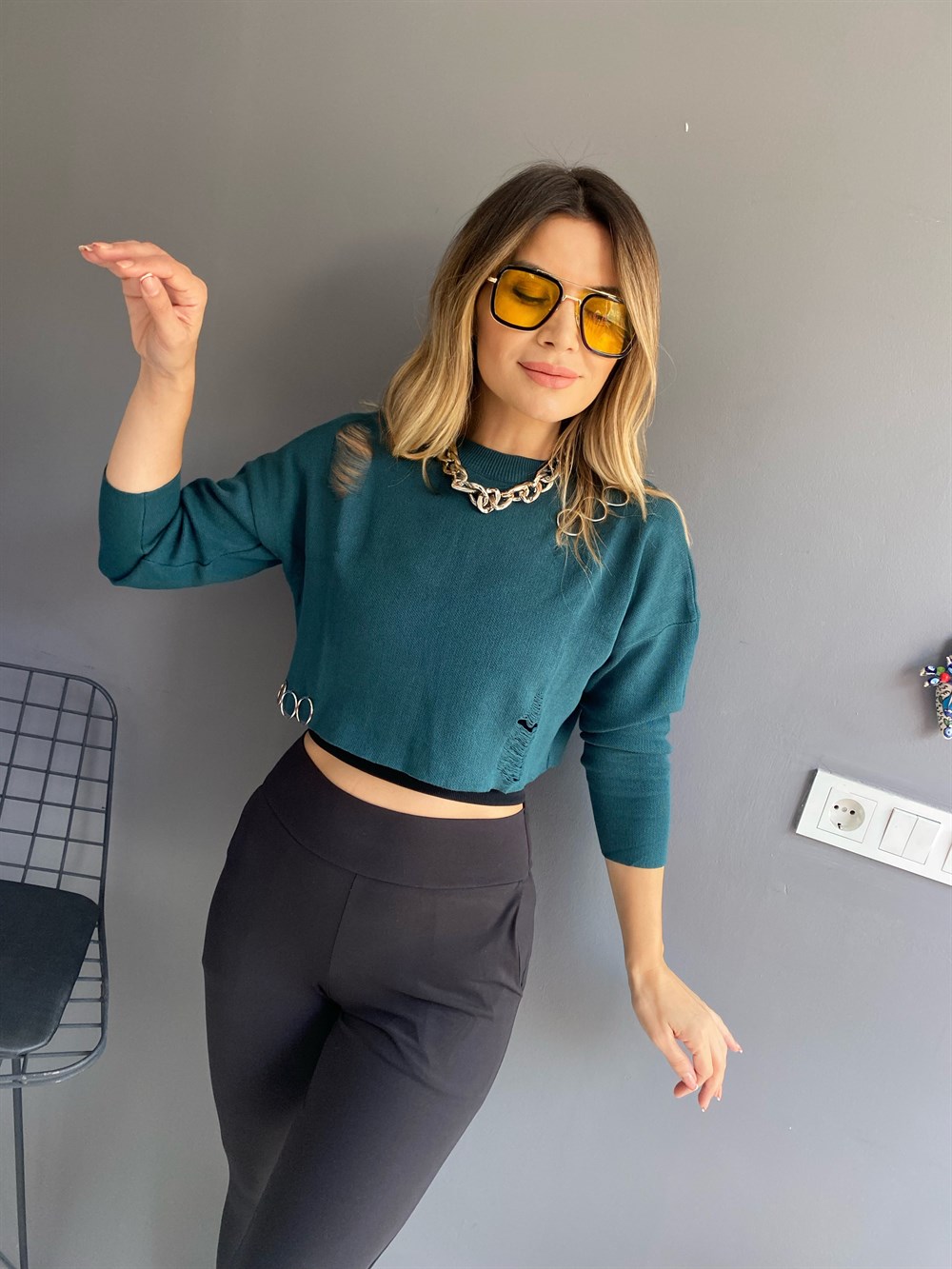 ORJ Koyu Yeşil Crop Kazak