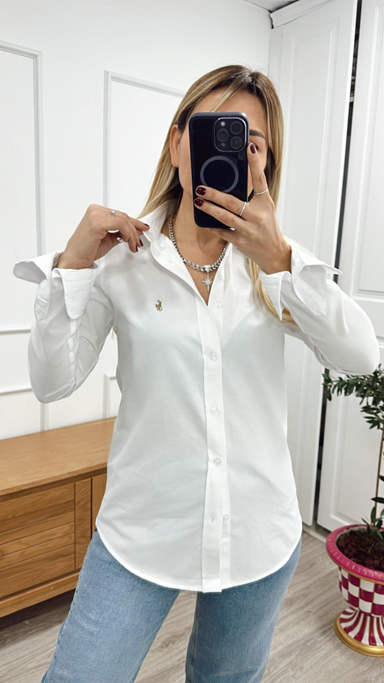 ORJ Logolu Slim Beyaz Gömlek 