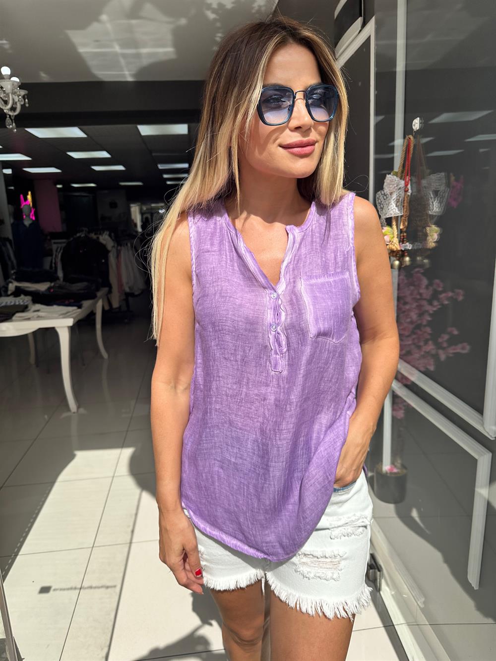 ORJ Mor Şile Bezi Kumaş Bluz