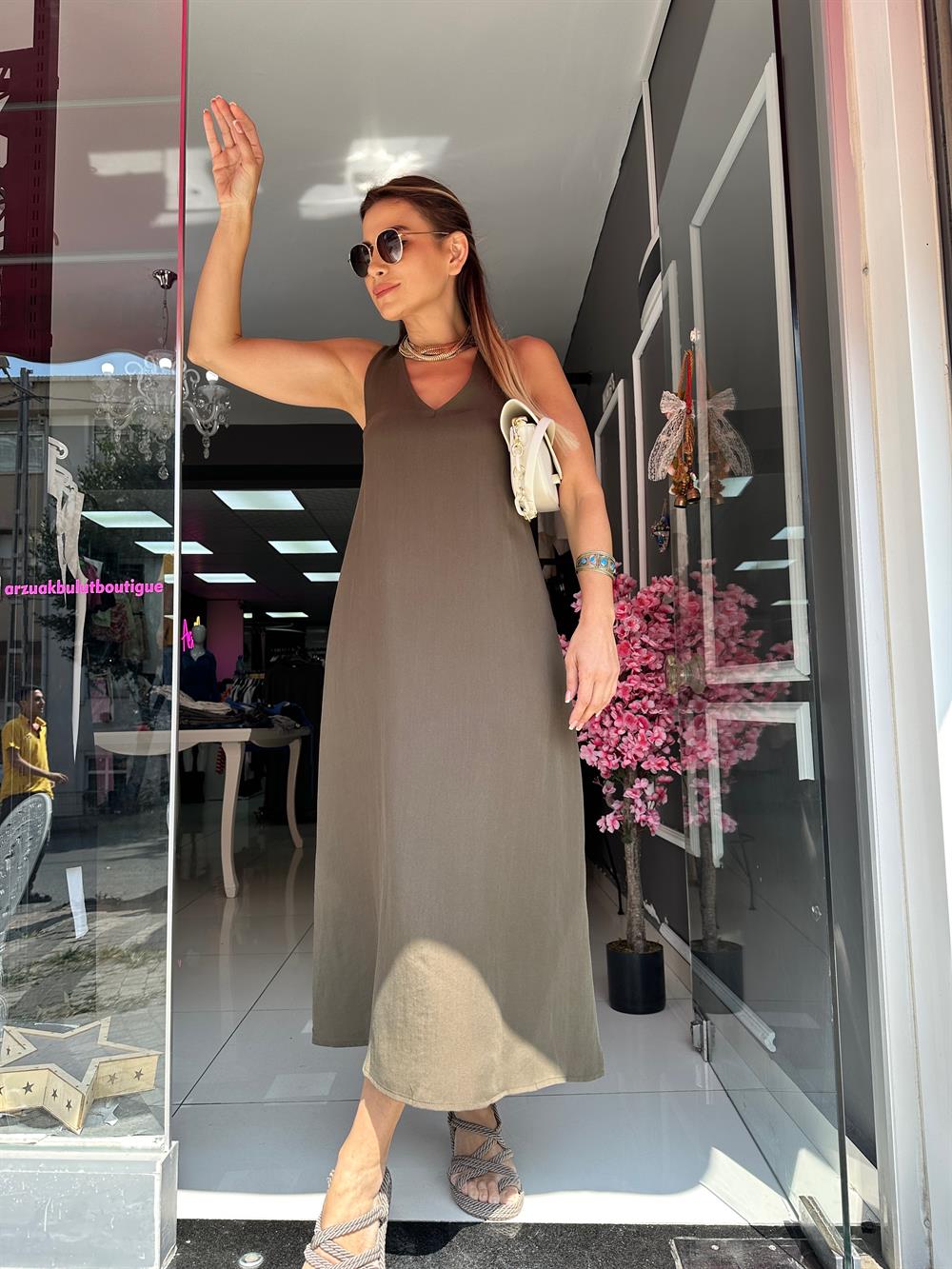 ORJ MSM Yeşil Keten Elbise 