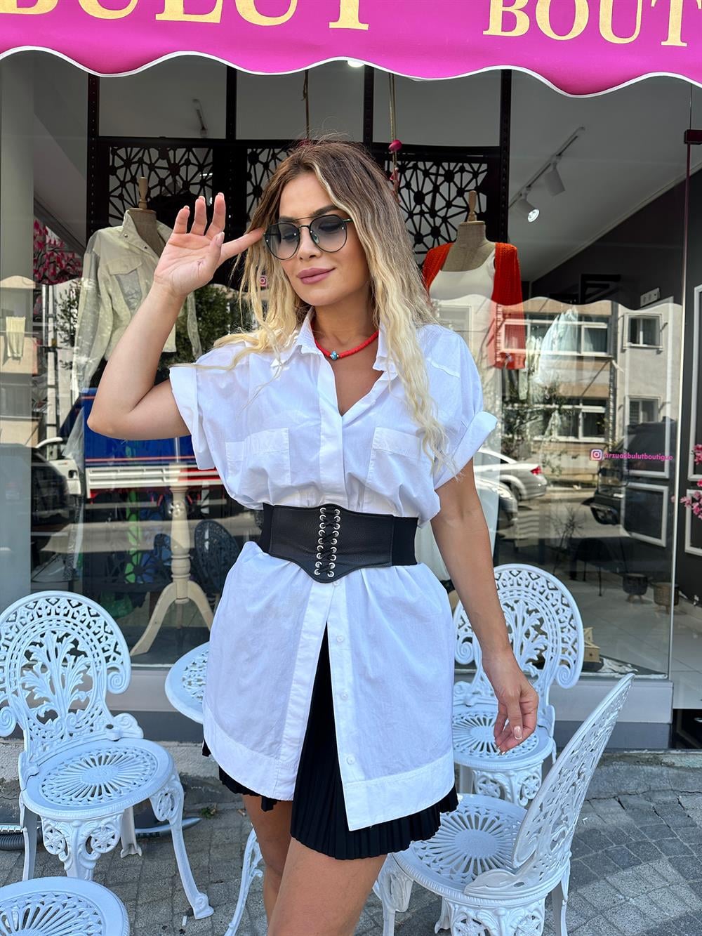ORJ Sırt Lastik Detaylı Oversize Gömlek