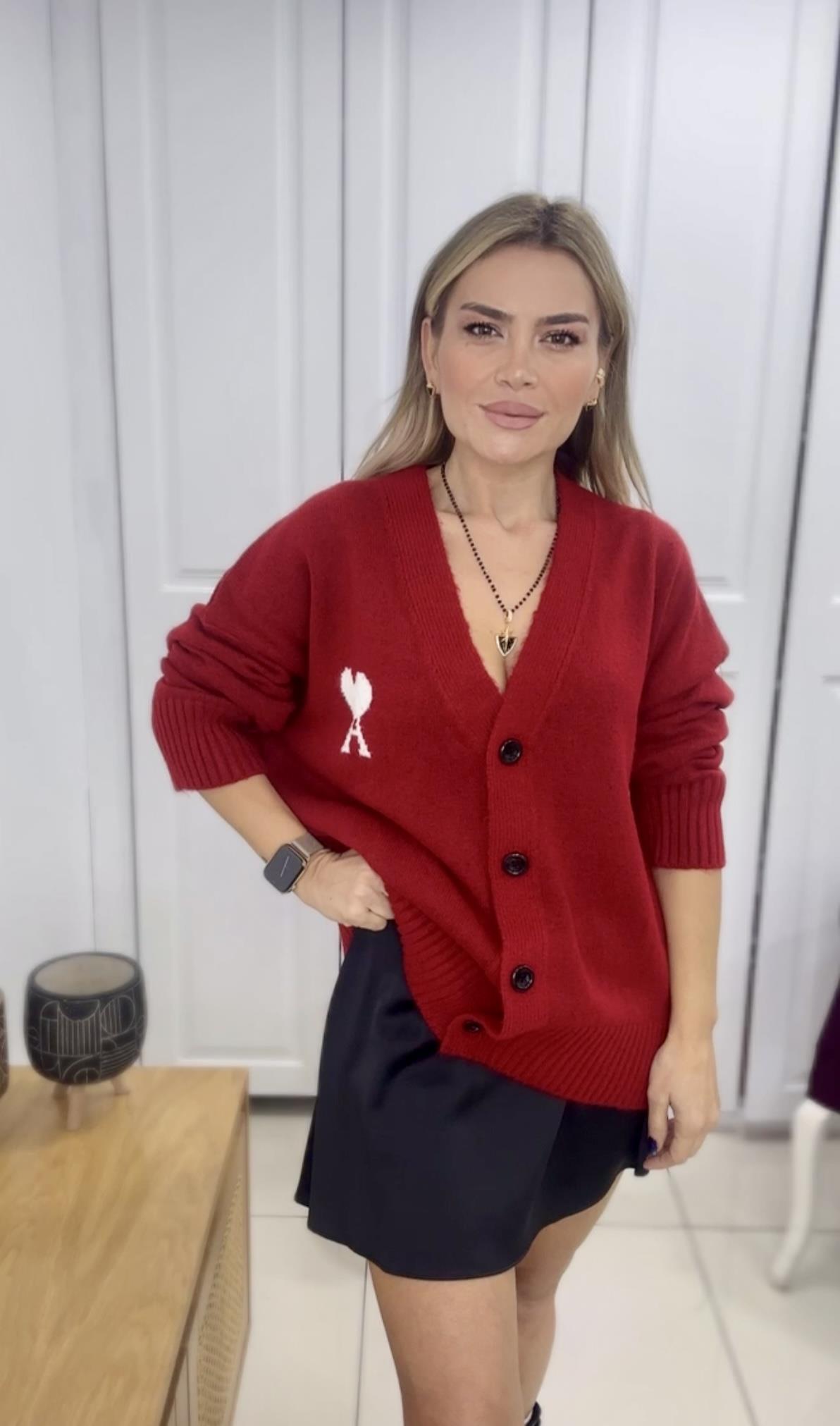Orjinal Logolu Kırmızı Triko Hırka 