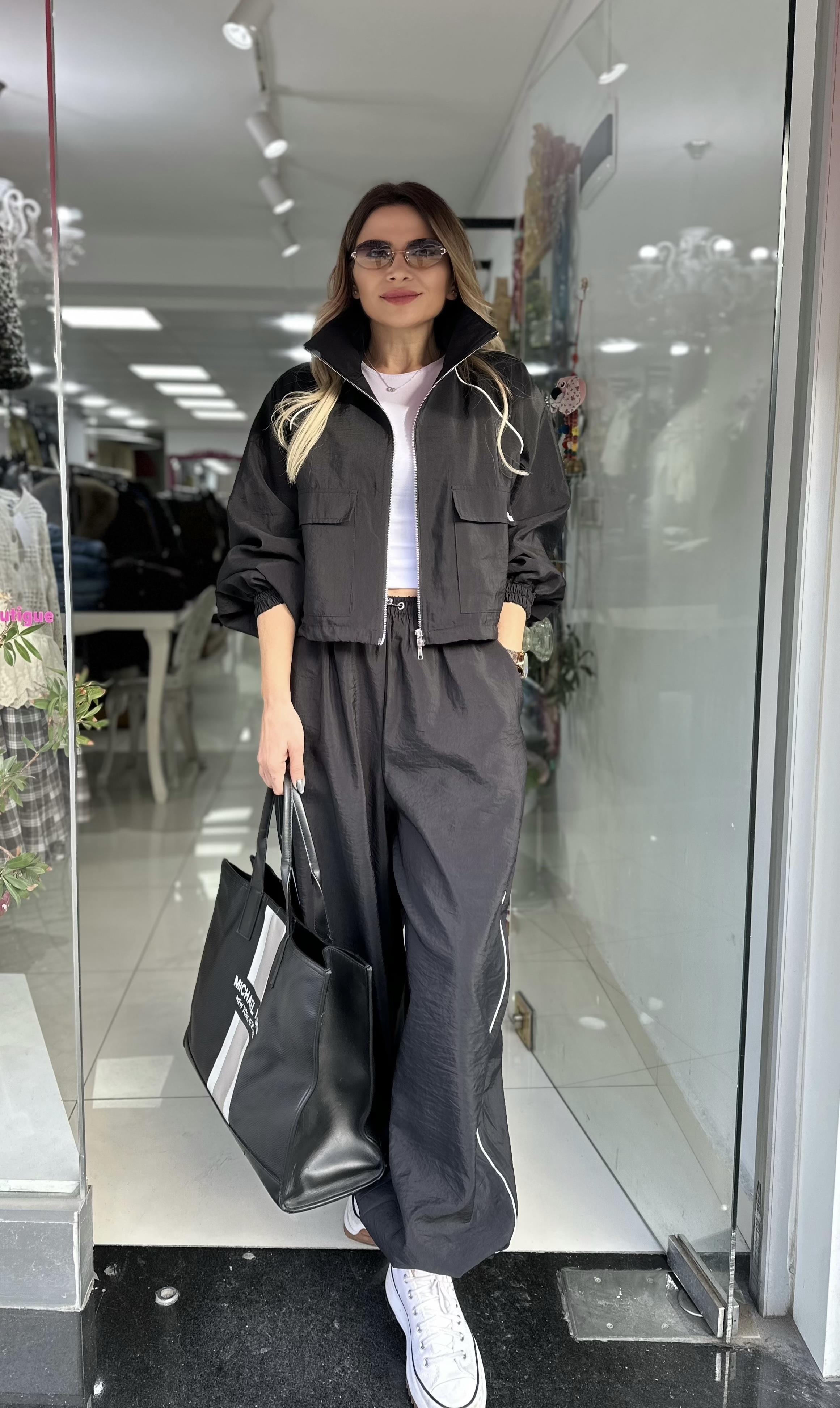 Paraşüt Kumaş Siyah Pantolon