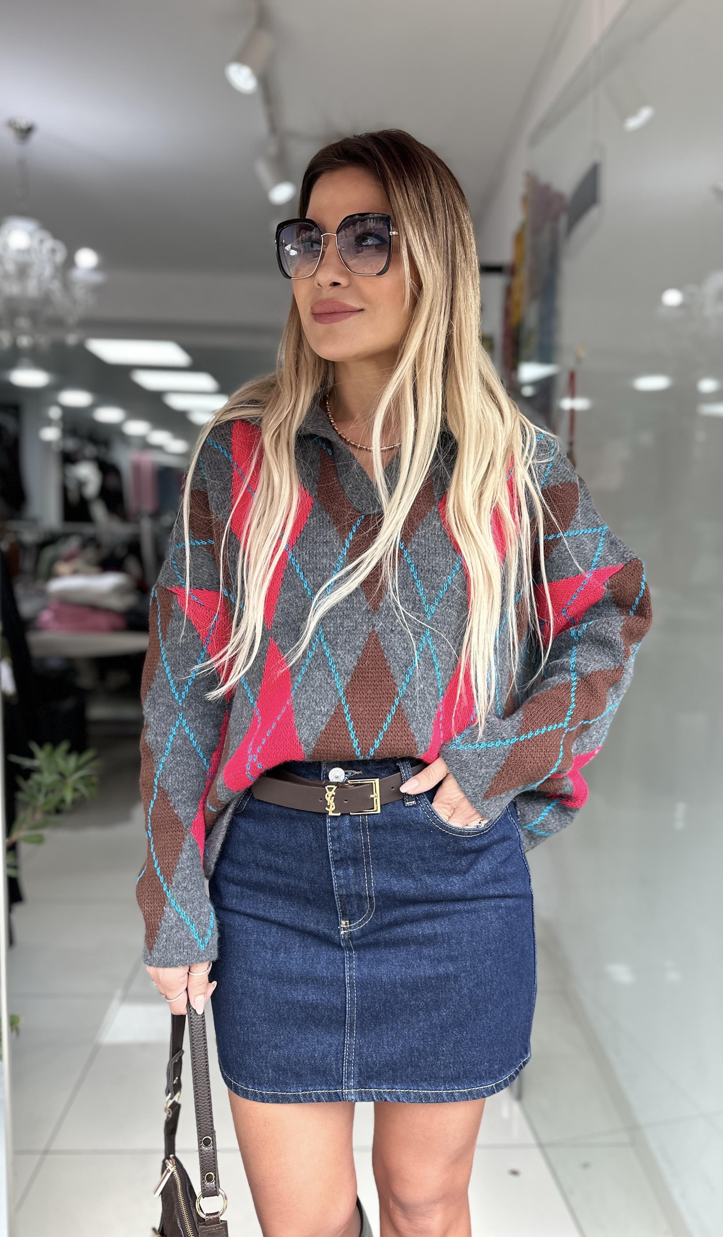 Patlı Baklava Desenli Kazak