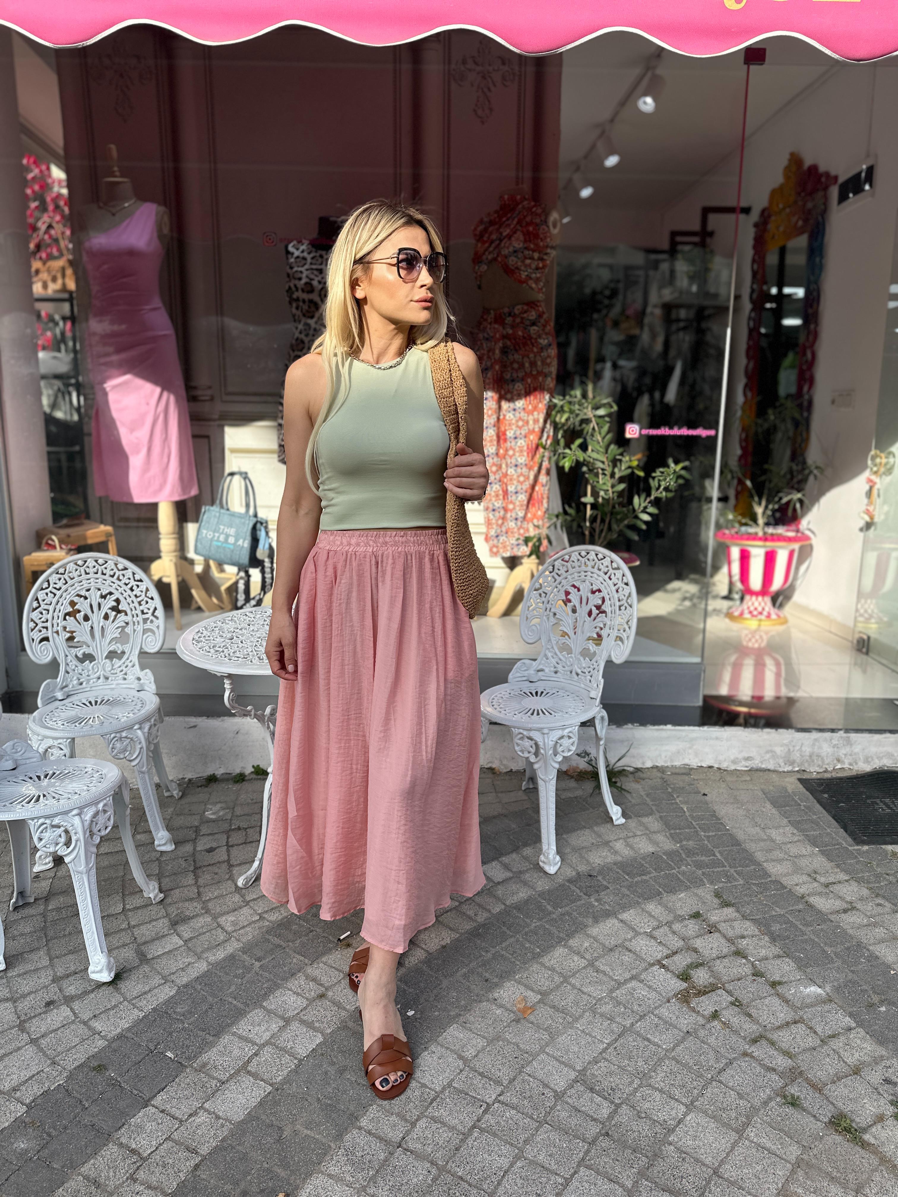 Pembe Beli Lastikli Modal Etek 