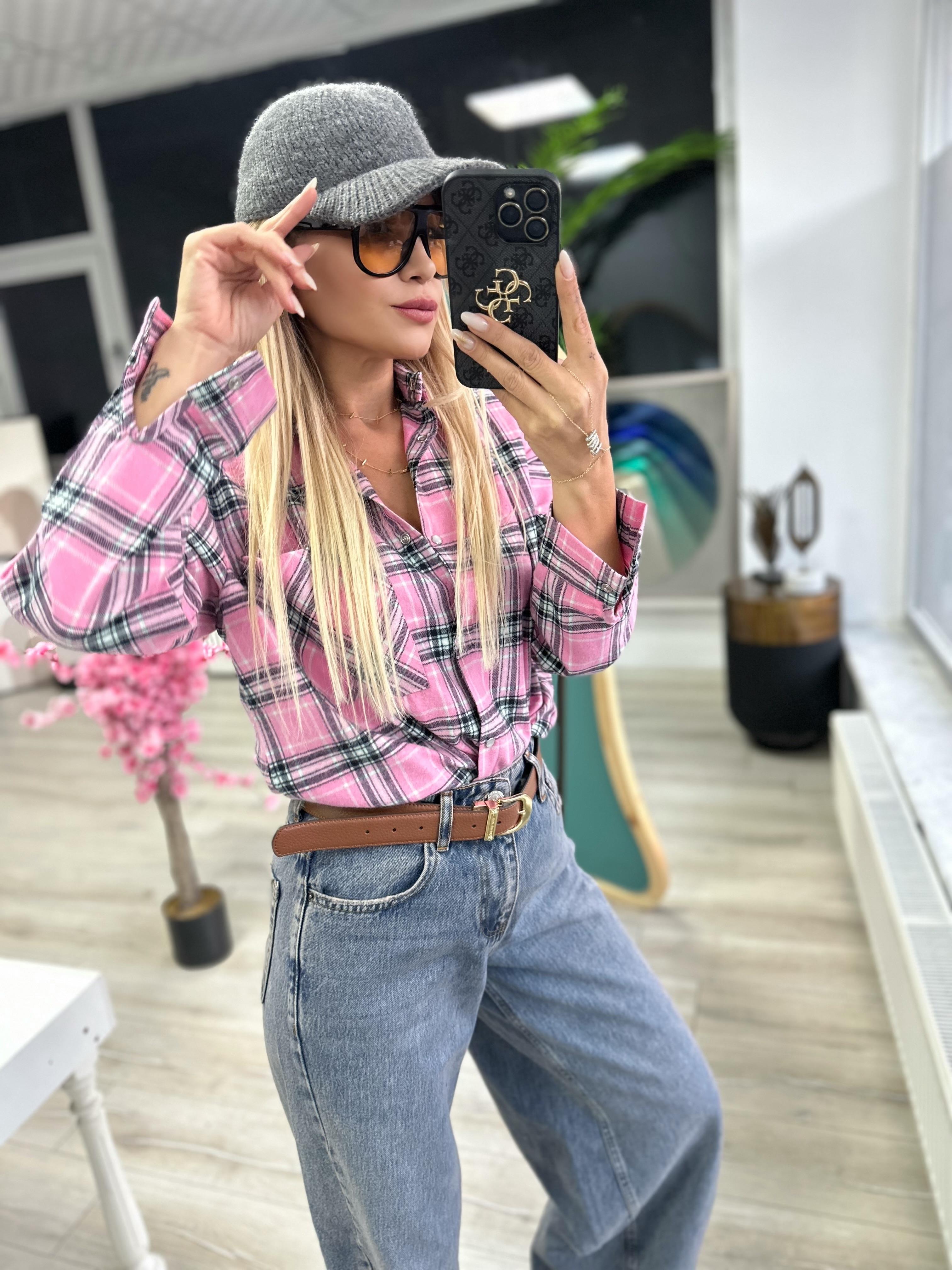 Pembe Çıtçıtlı Oduncu Gömlek 