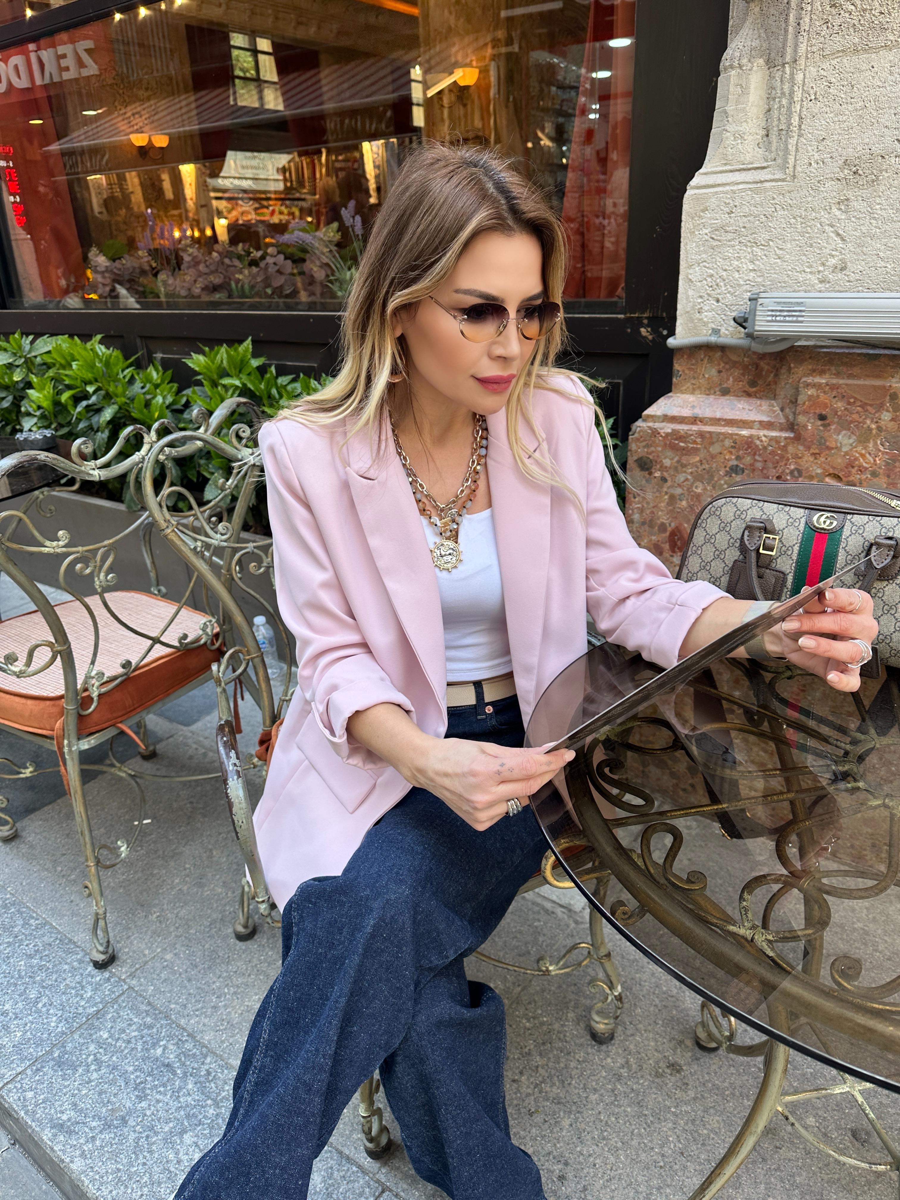 Pembe Fakir Kol Blazer Ceket 