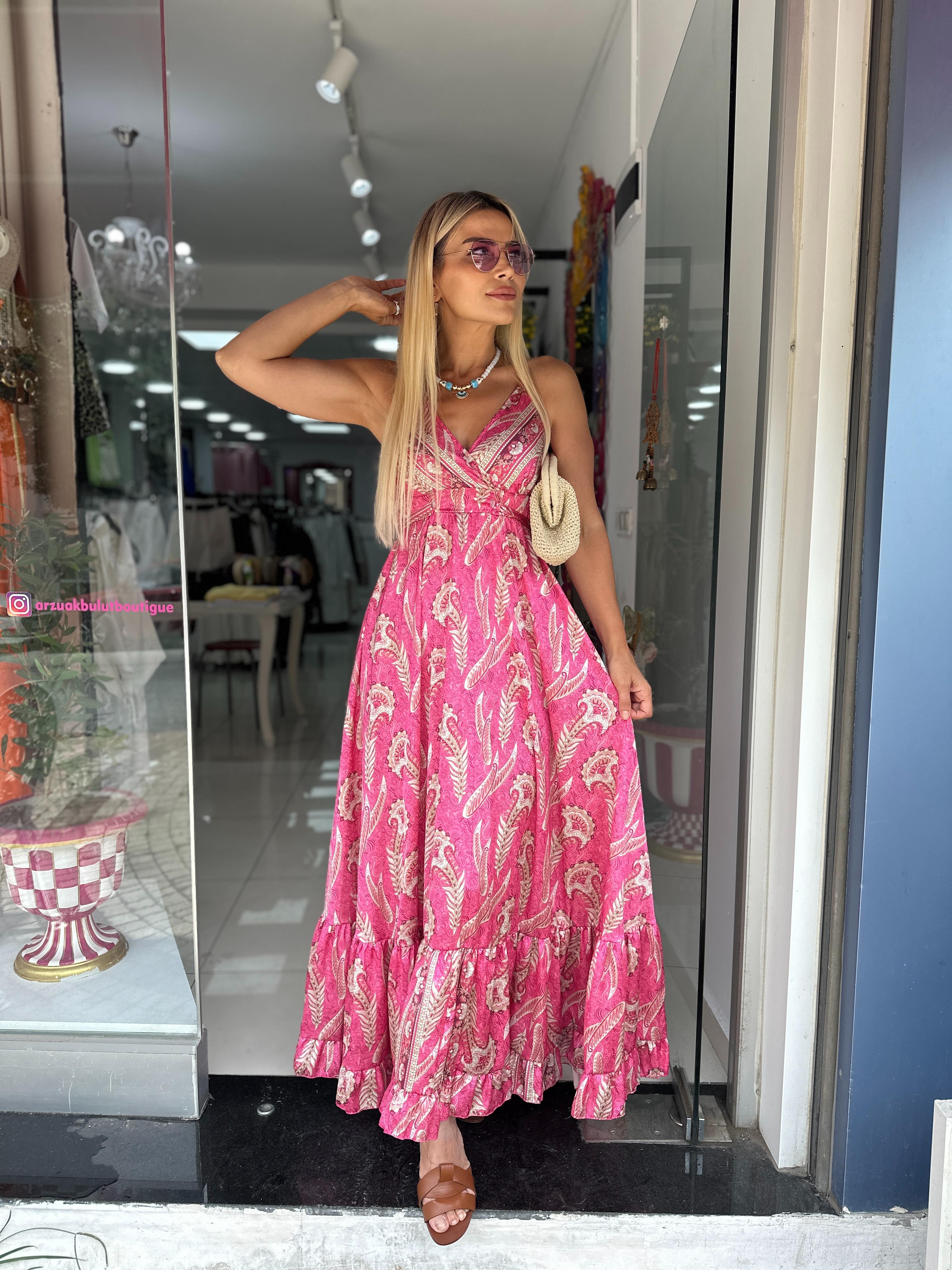 Pembe İpek Saten Elbise 