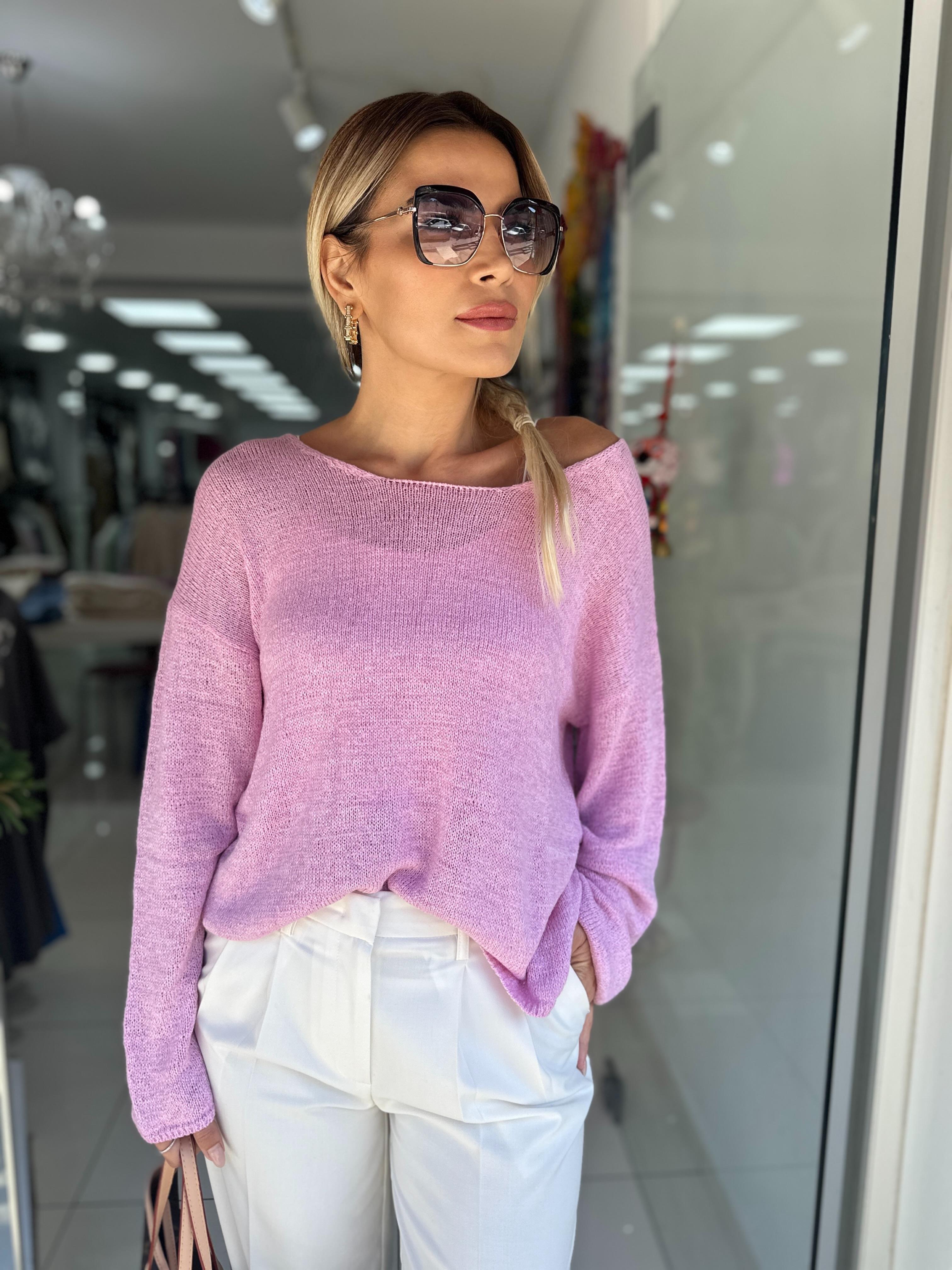 Pembe Oval Yaka Yumuşak Dokulu Triko Kazak