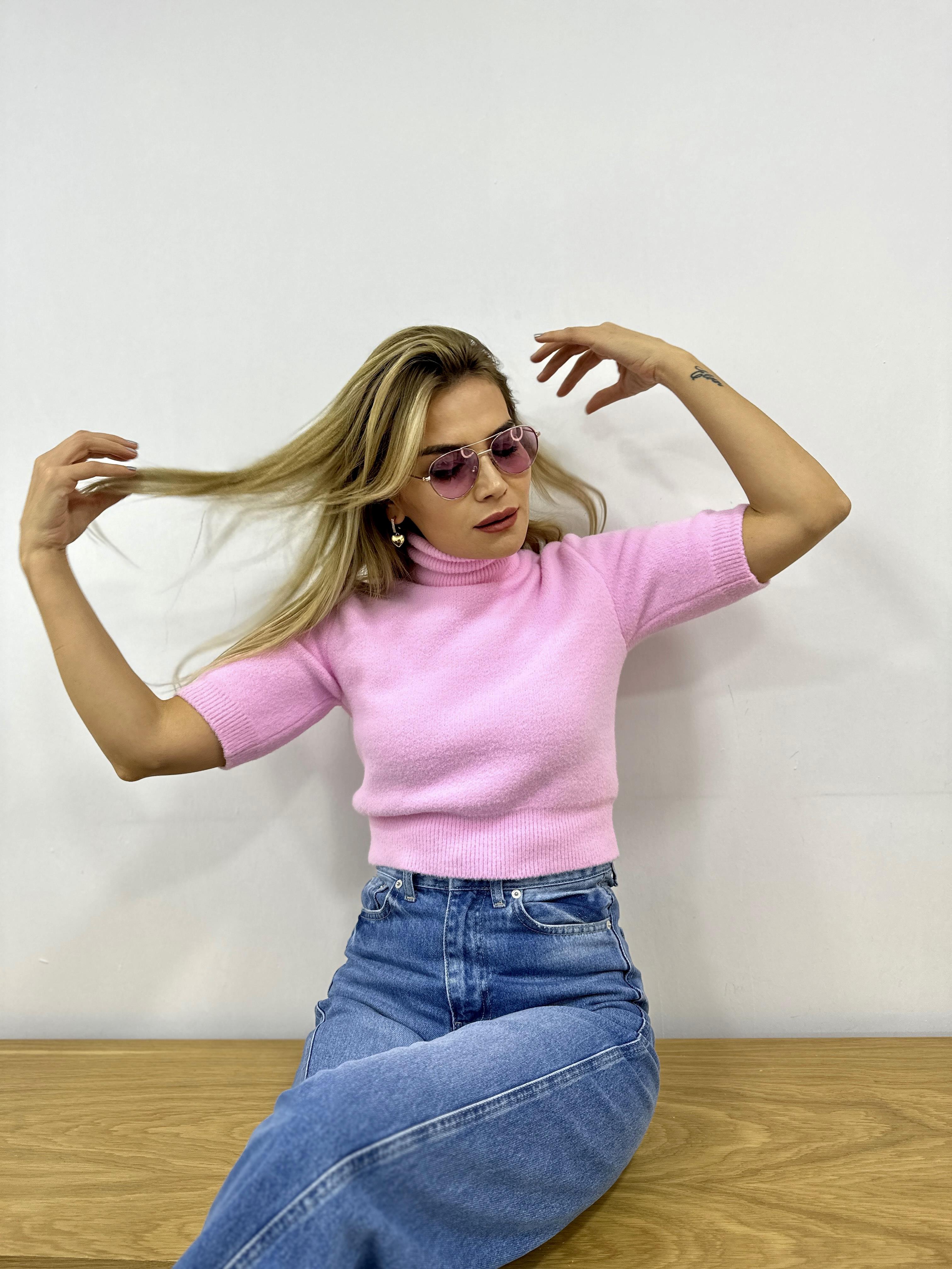 Pembe Yumuşak Dokulu Tam Balıkçı Yaka Triko