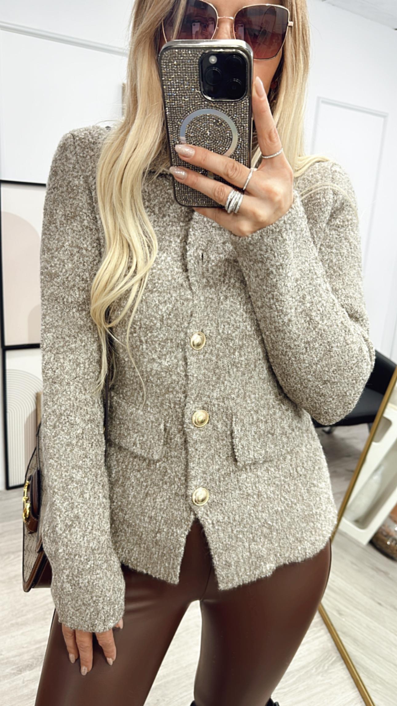 Polo Yaka Düğmeli Cep Detaylı Triko Hırka 