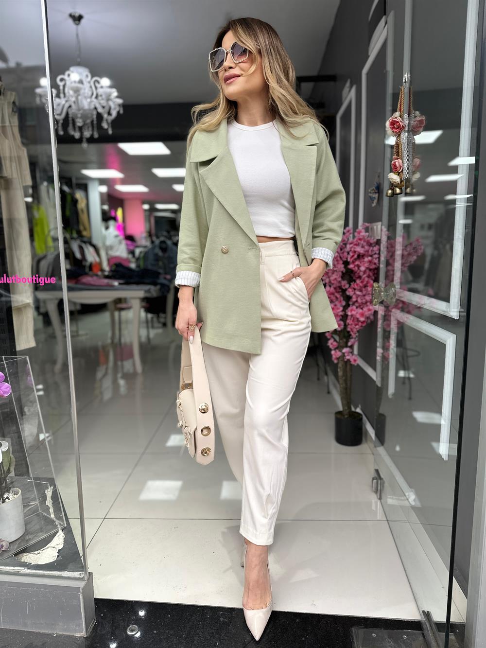 PRY Mint Yeşili Gold Düğme Detay Blazer Ceket