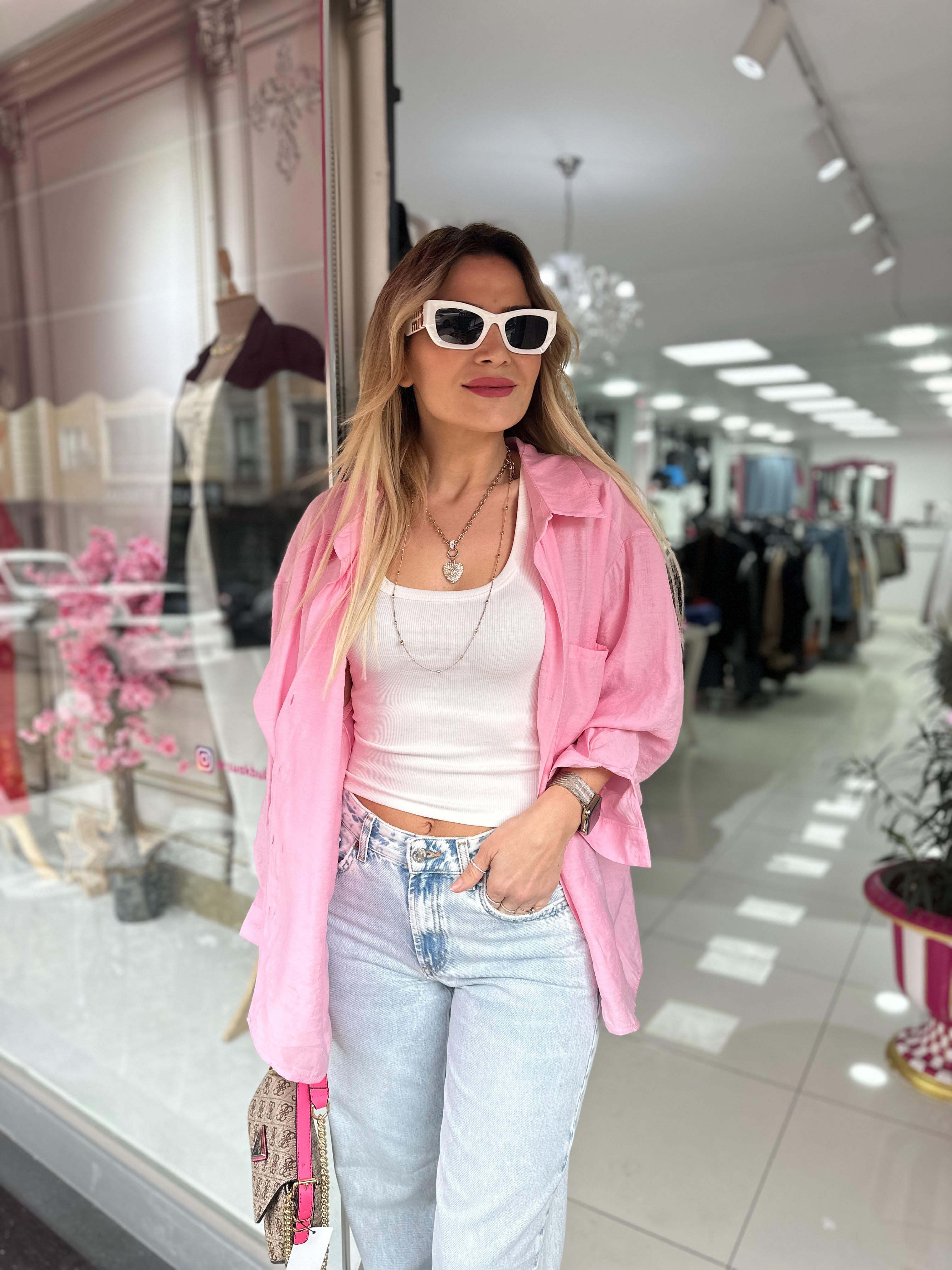 PRY Pembe Tensel Oversize Gömlek