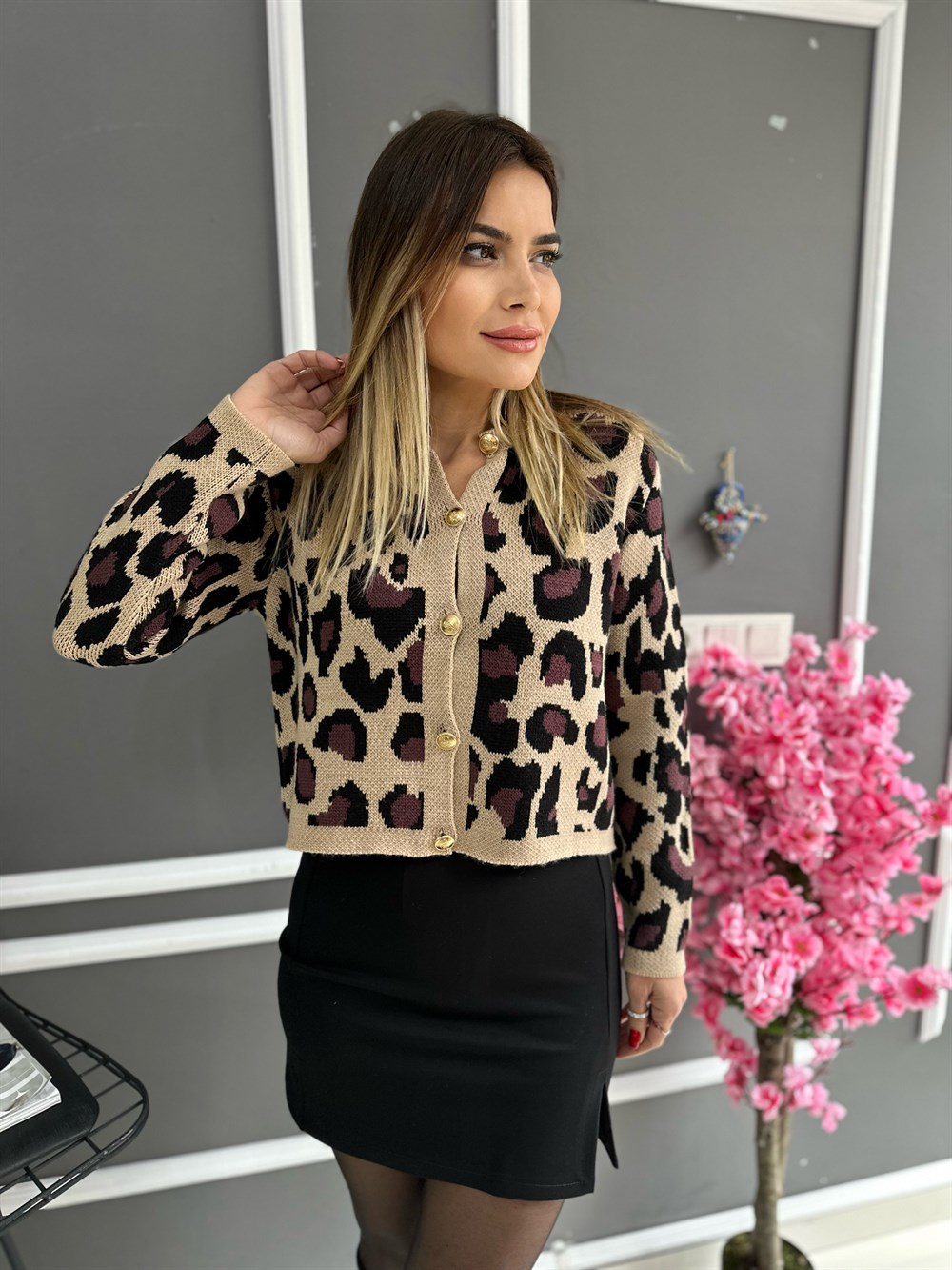 QS Leopar Desen Triko