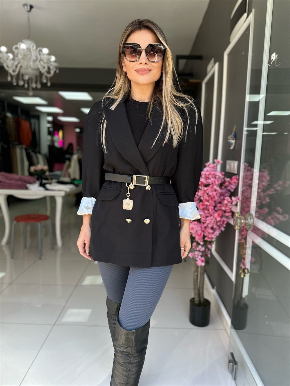 QZ Kemerli Balon Kol Blazer