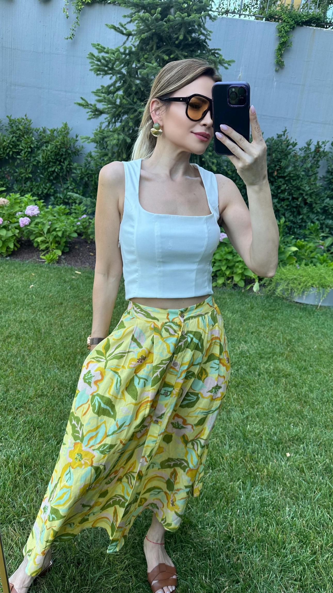 Sarı Desenli Patlı Etek 