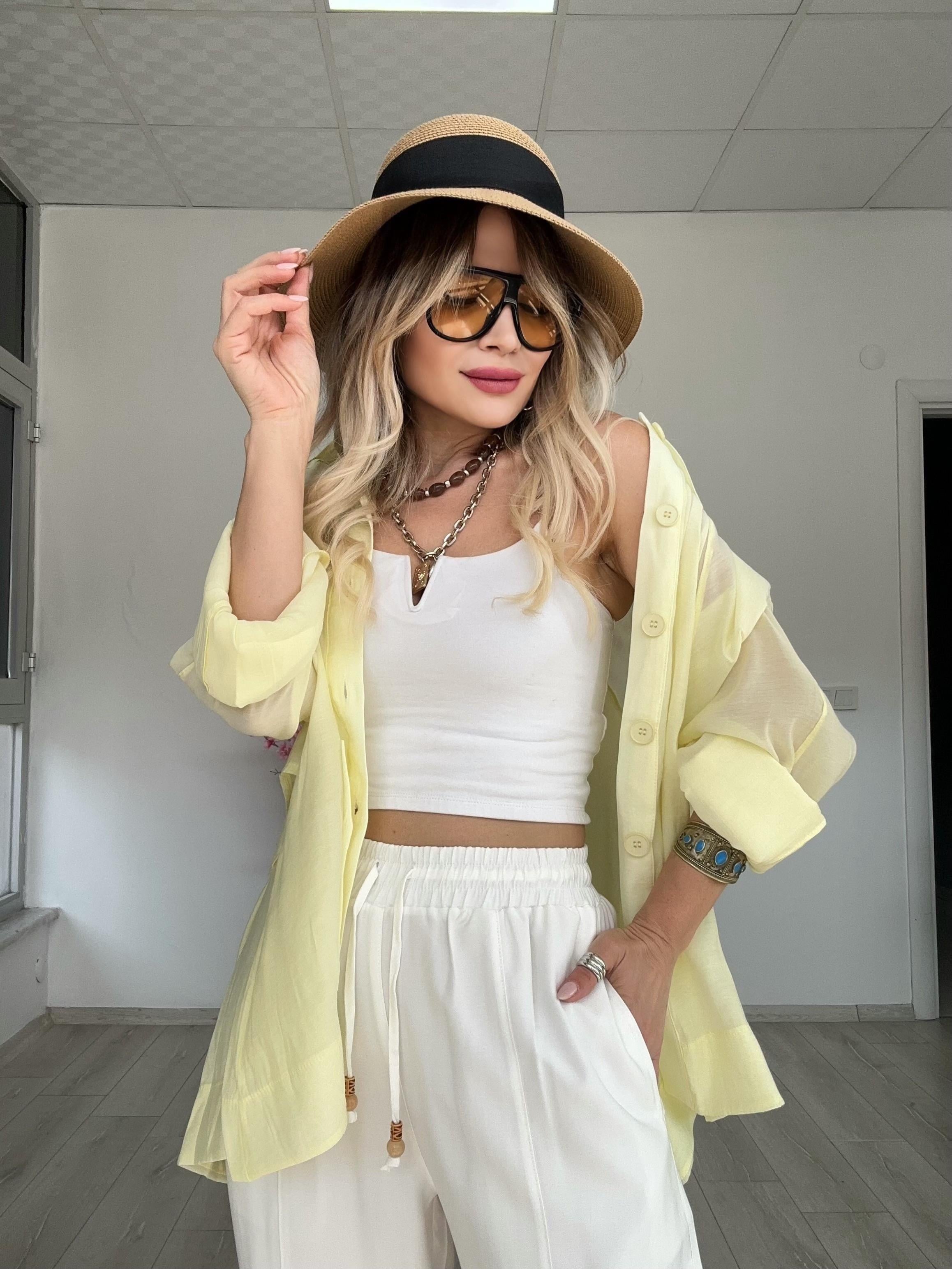 Sarı Tasarım Oversize Gömlek 