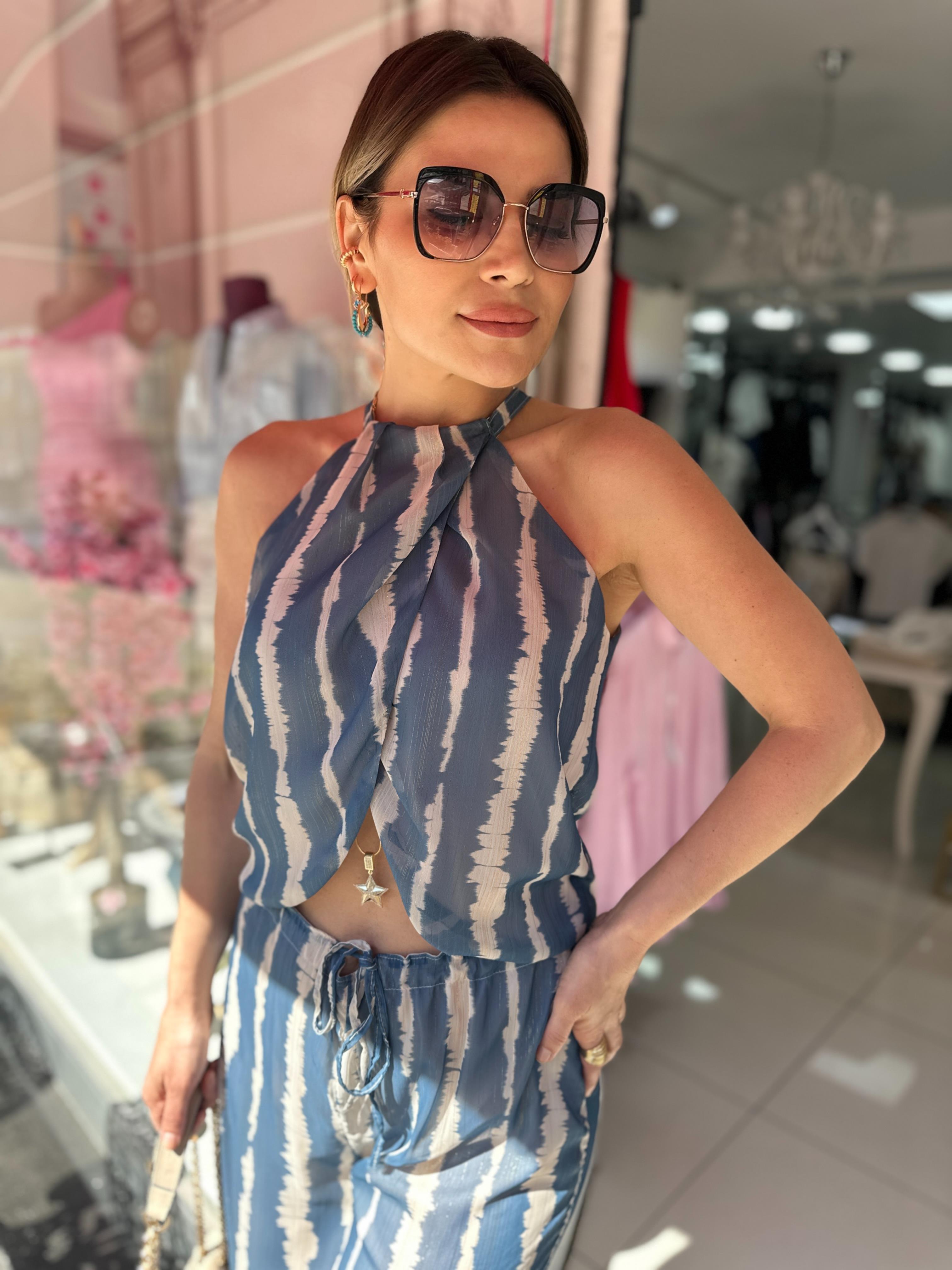 Şifon Sim Geçişli Astarlı Bluz Pantolon Takım