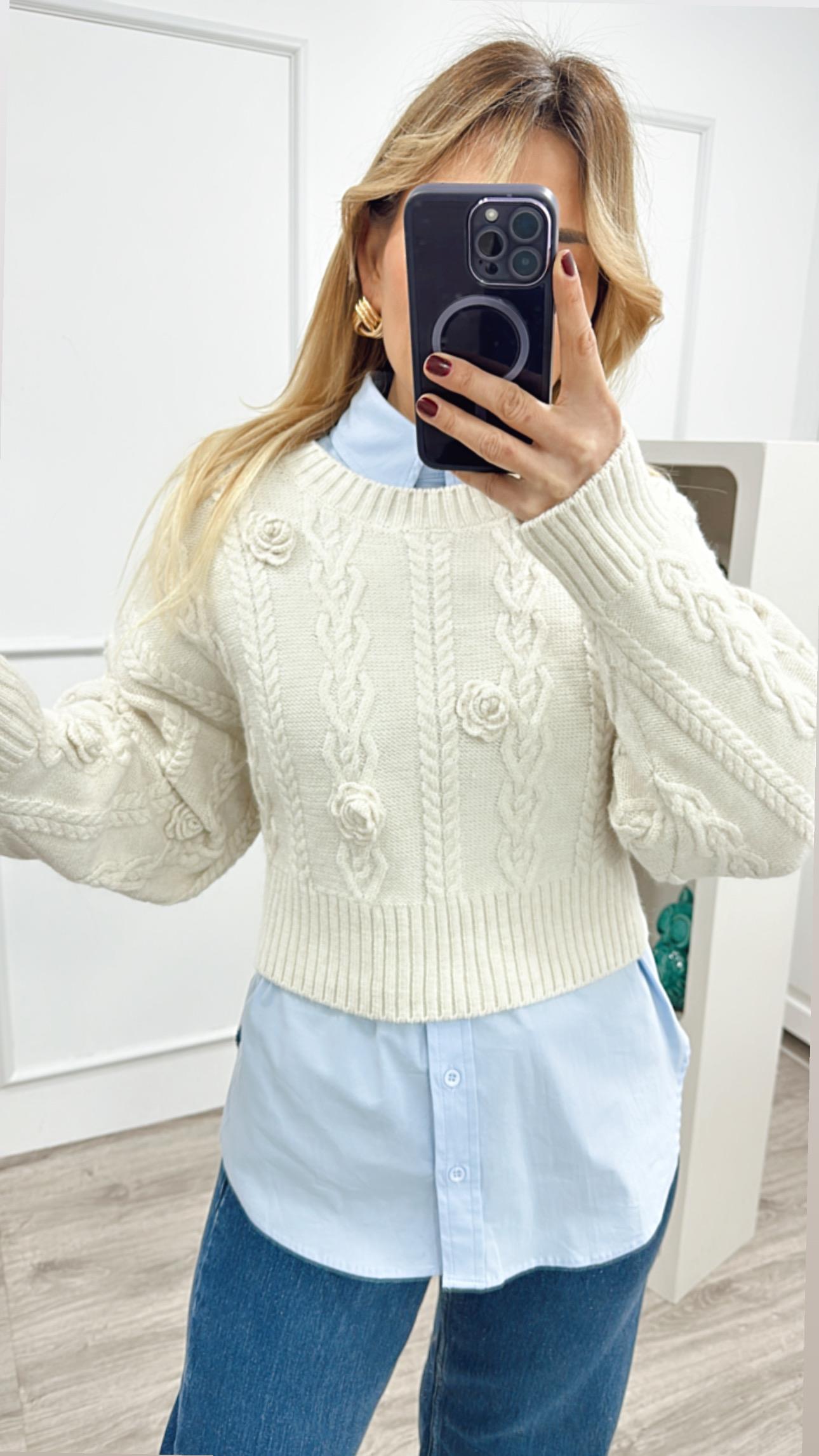 Sırt Dekolteli El işi Gül Nakışlı Triko 