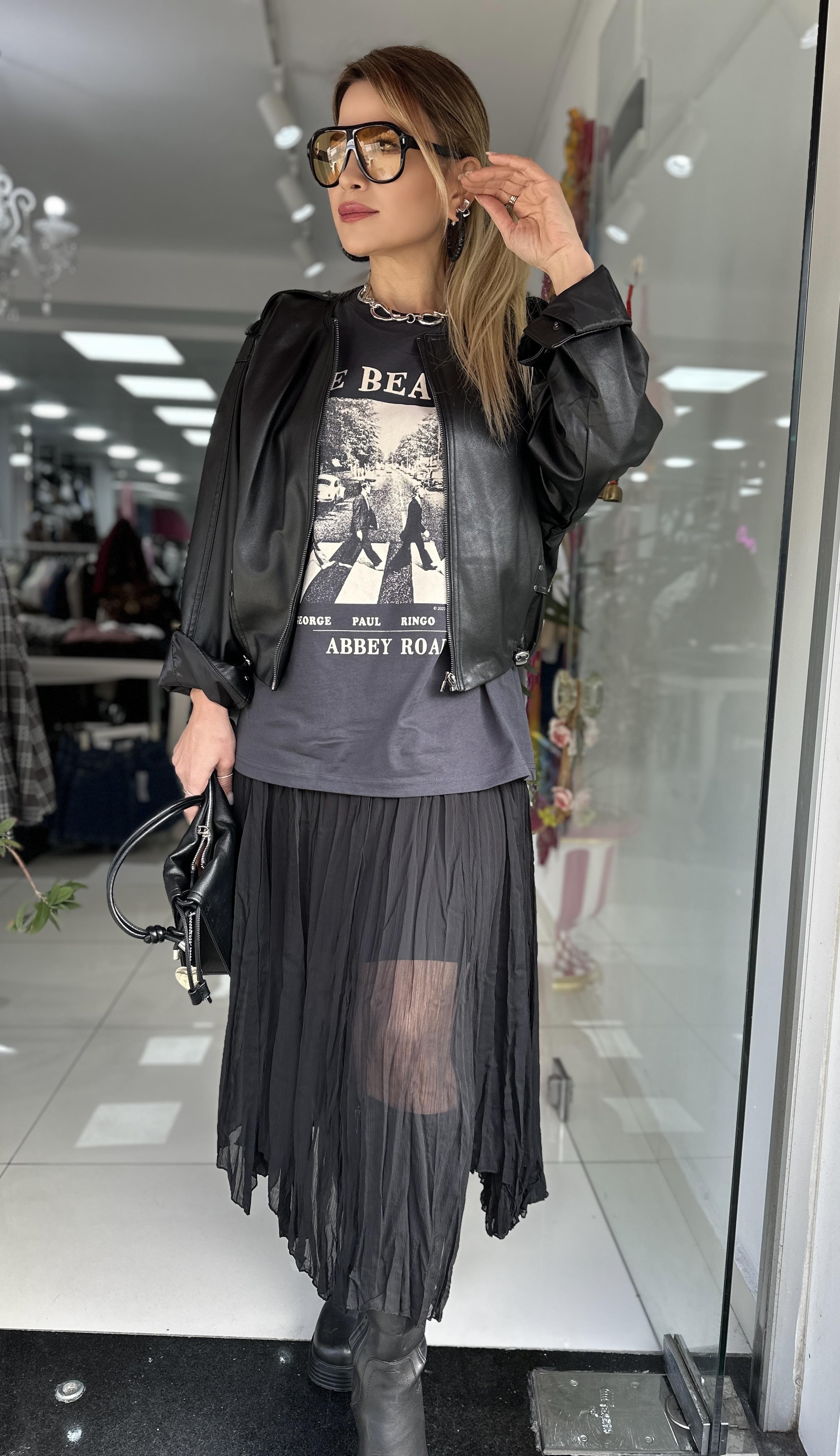 Siyah Asimetrik Tül Midi Etek