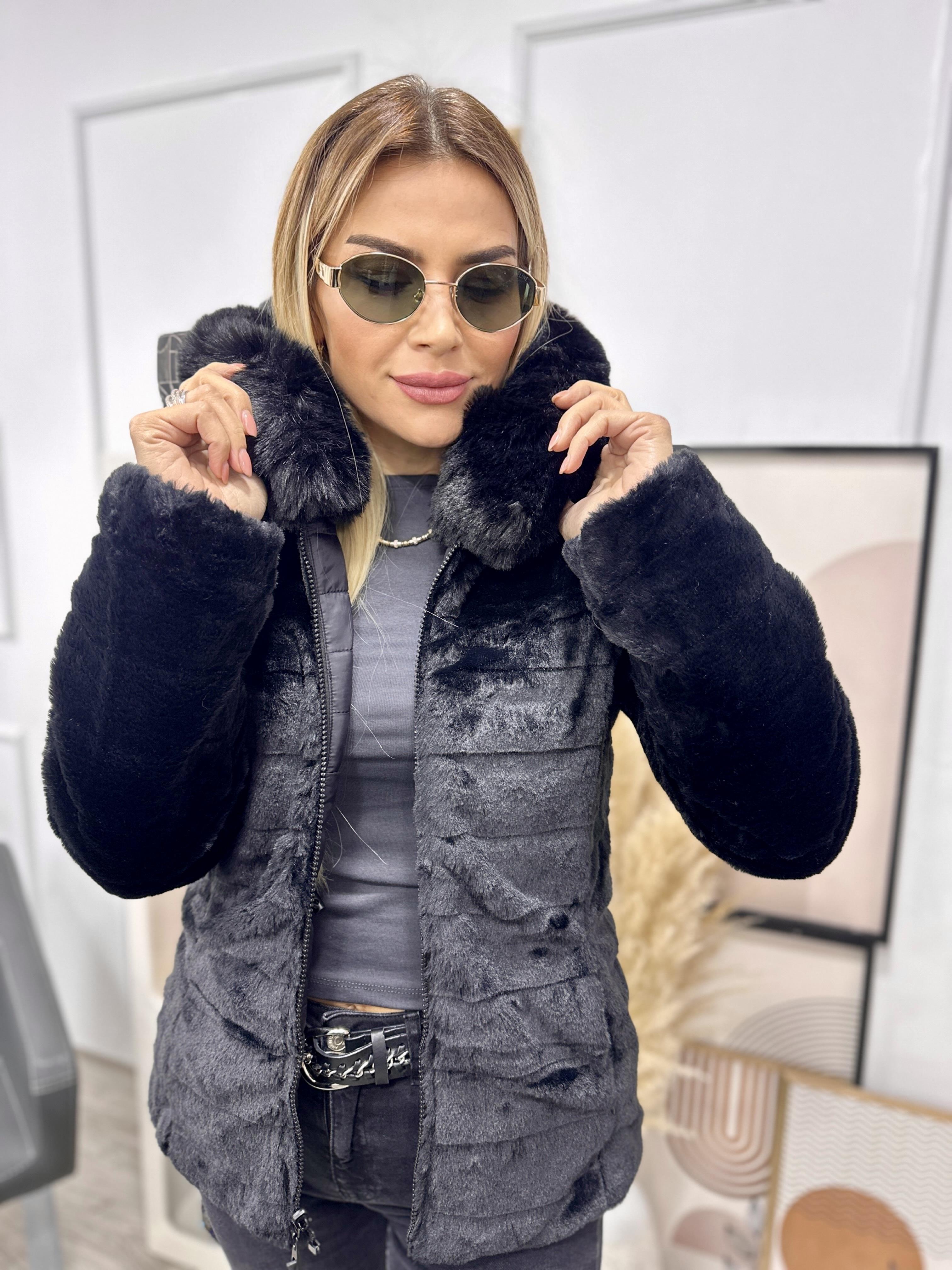 Siyah Çift Taraflı İçi Kürklü Mont 