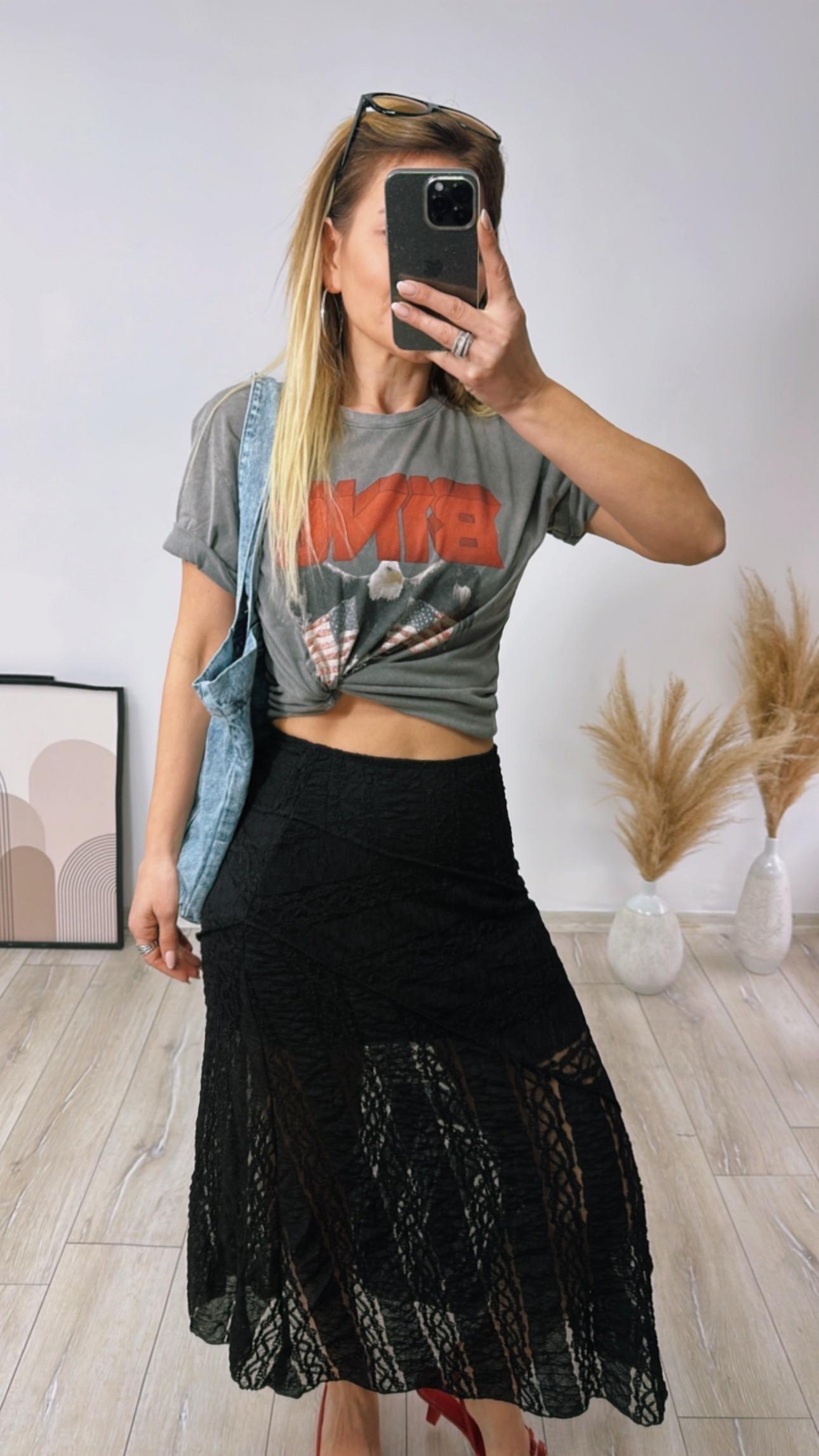 Siyah Dantel Detaylı Etek