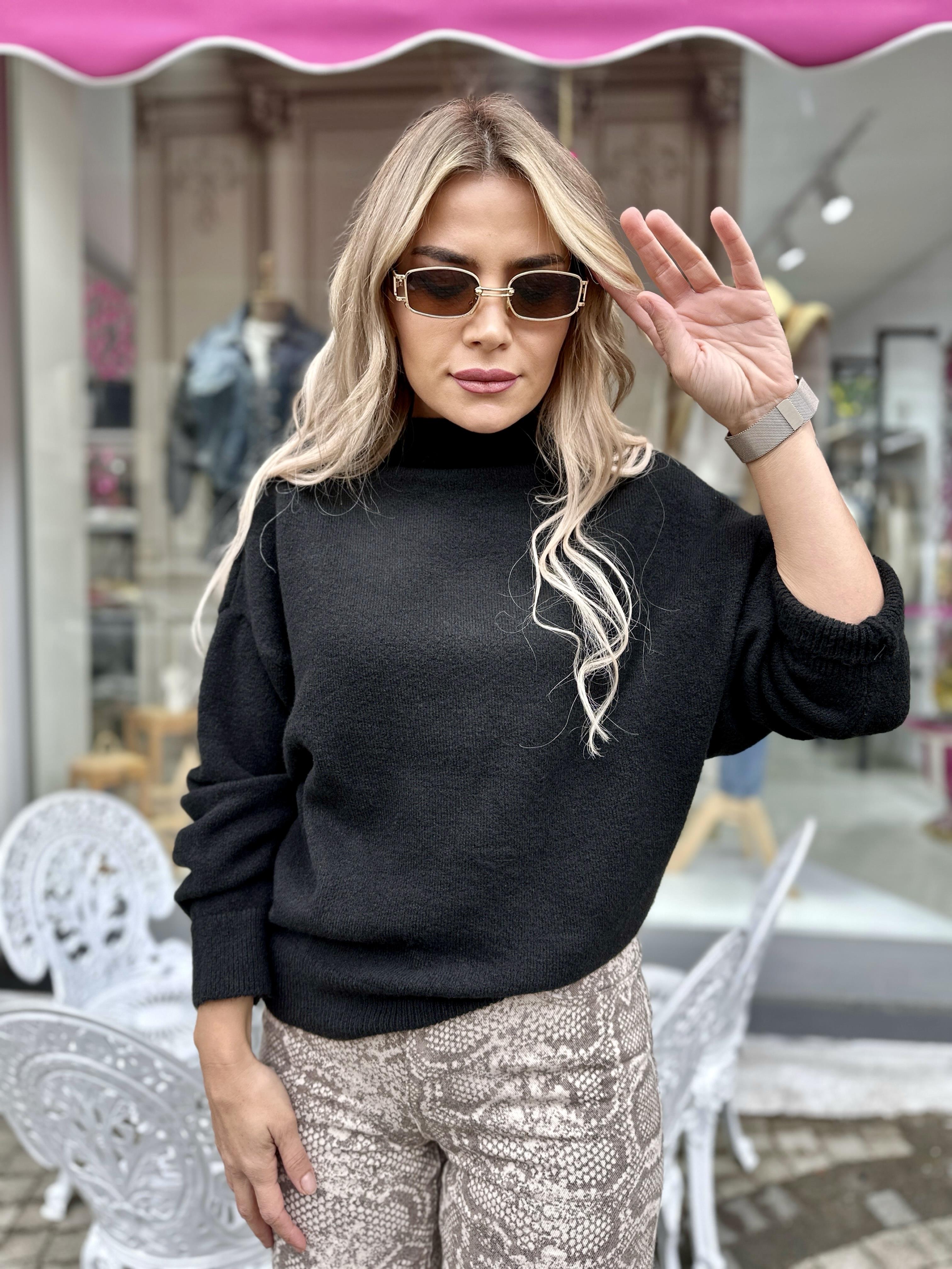 Siyah Dik Yaka Basic Kazak