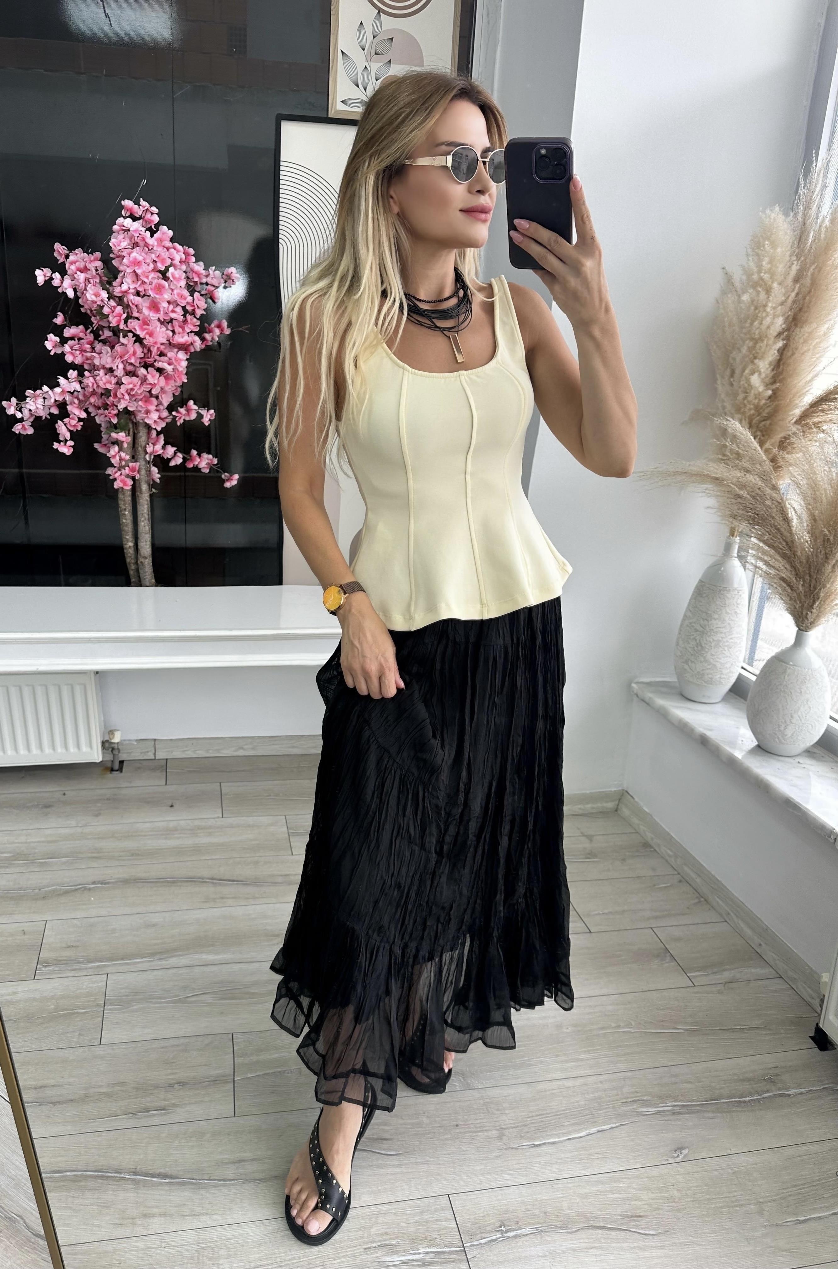 Siyah İthal Kumaş Astarlı Etek 