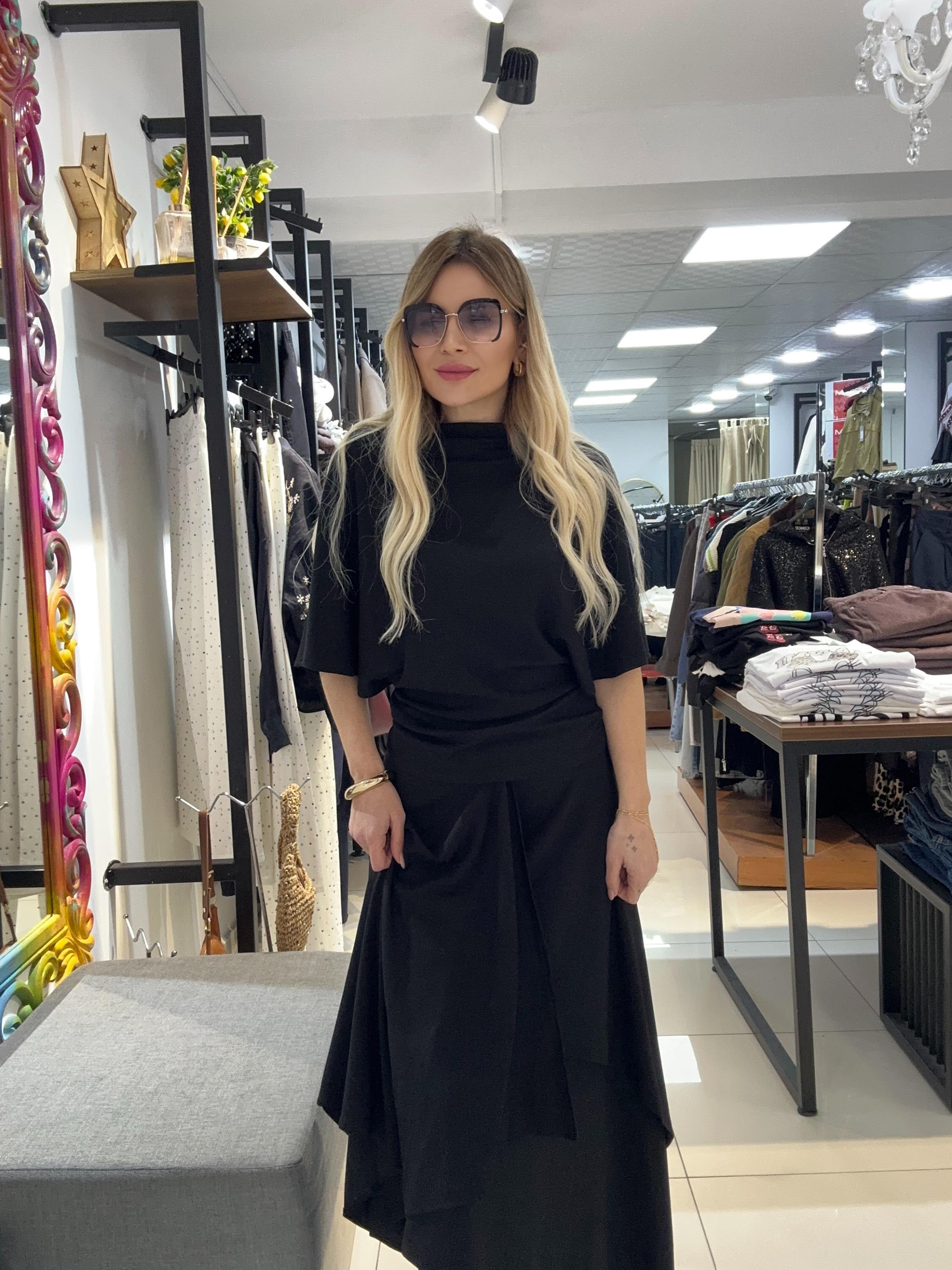 Siyah Modal Kumaş Bluz Etek Takım