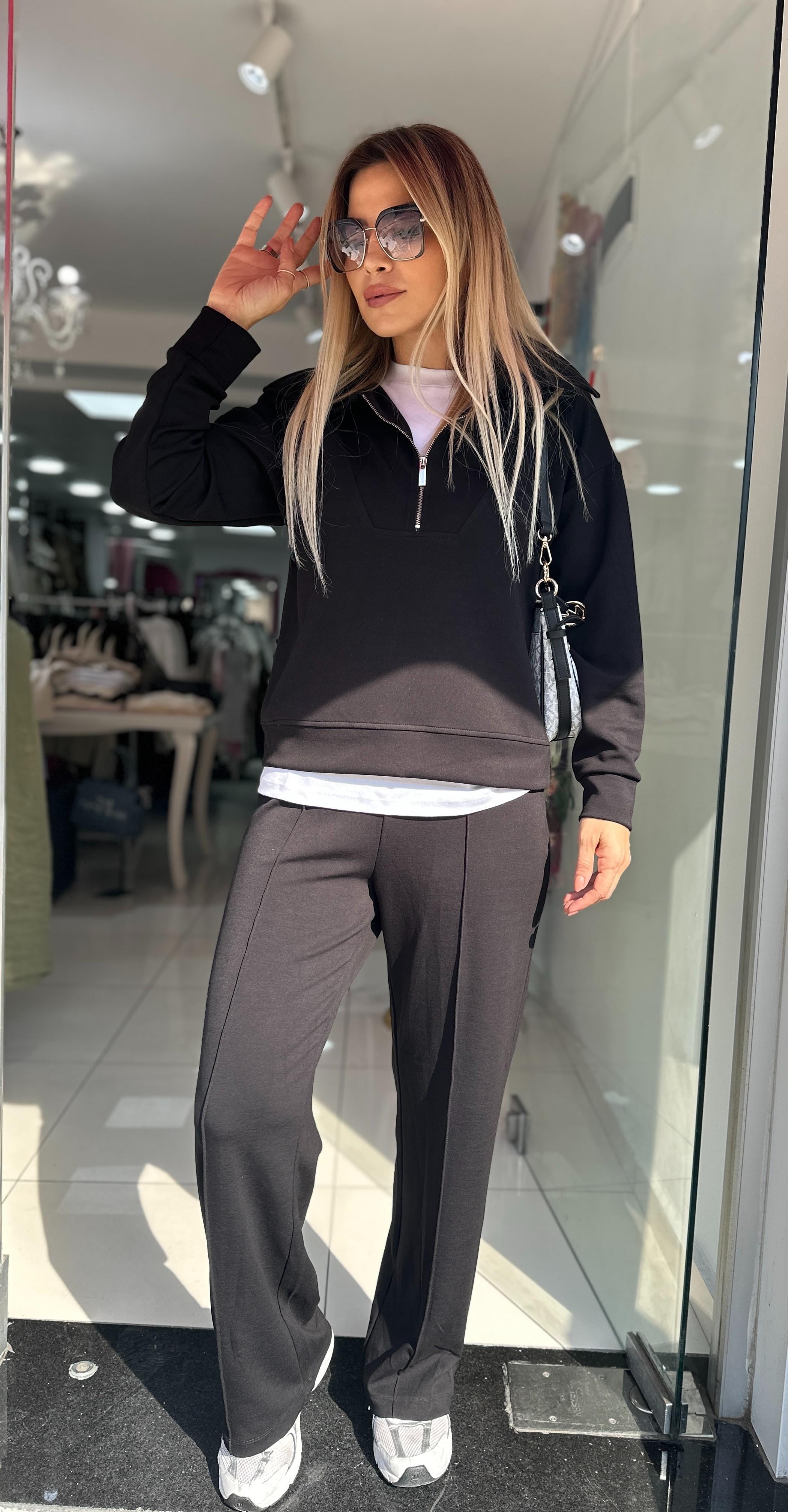 Siyah Modal Kumaş Sweat Eşofman Takım 