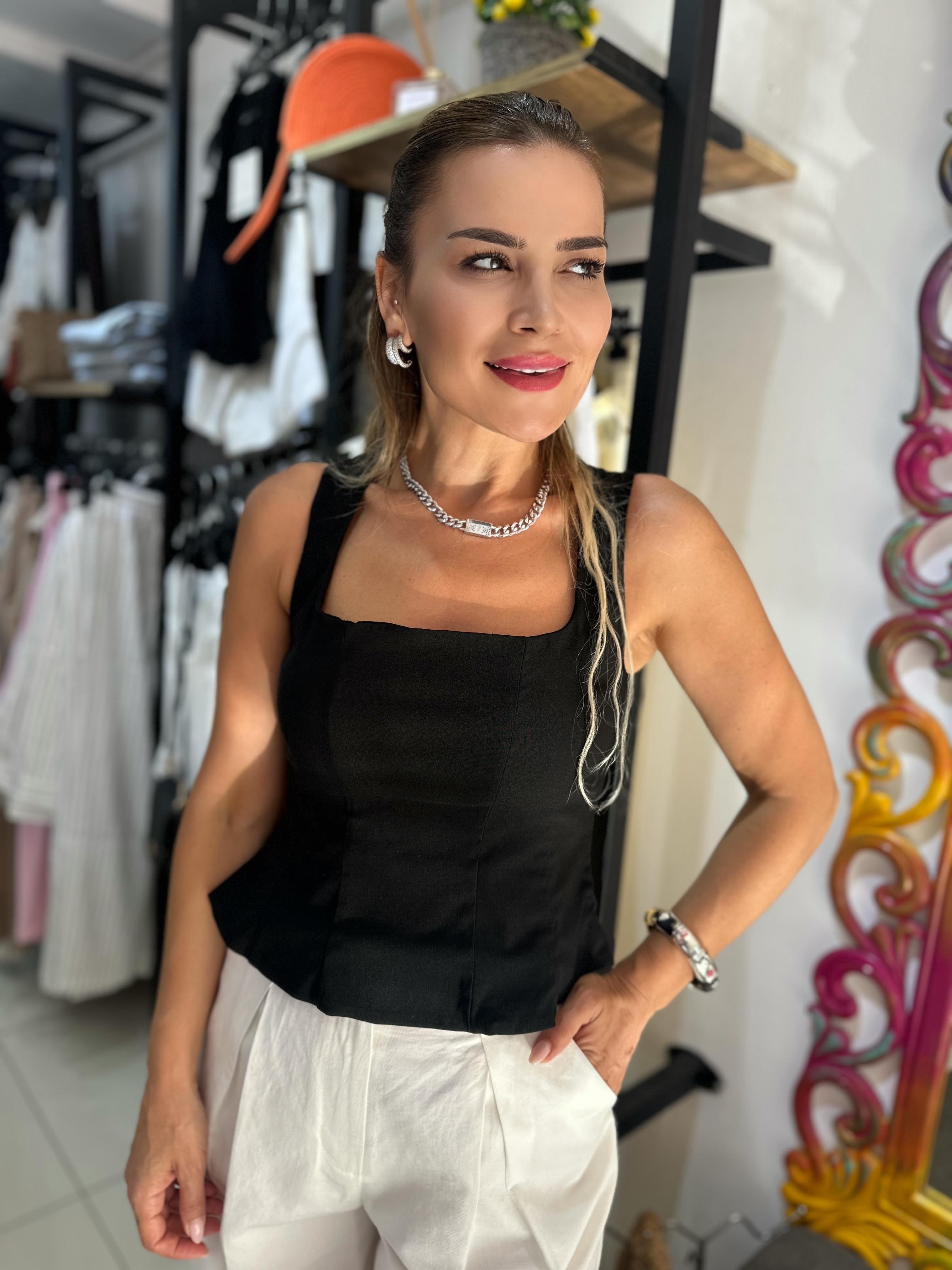 Siyah Peplum Korse Bluz 