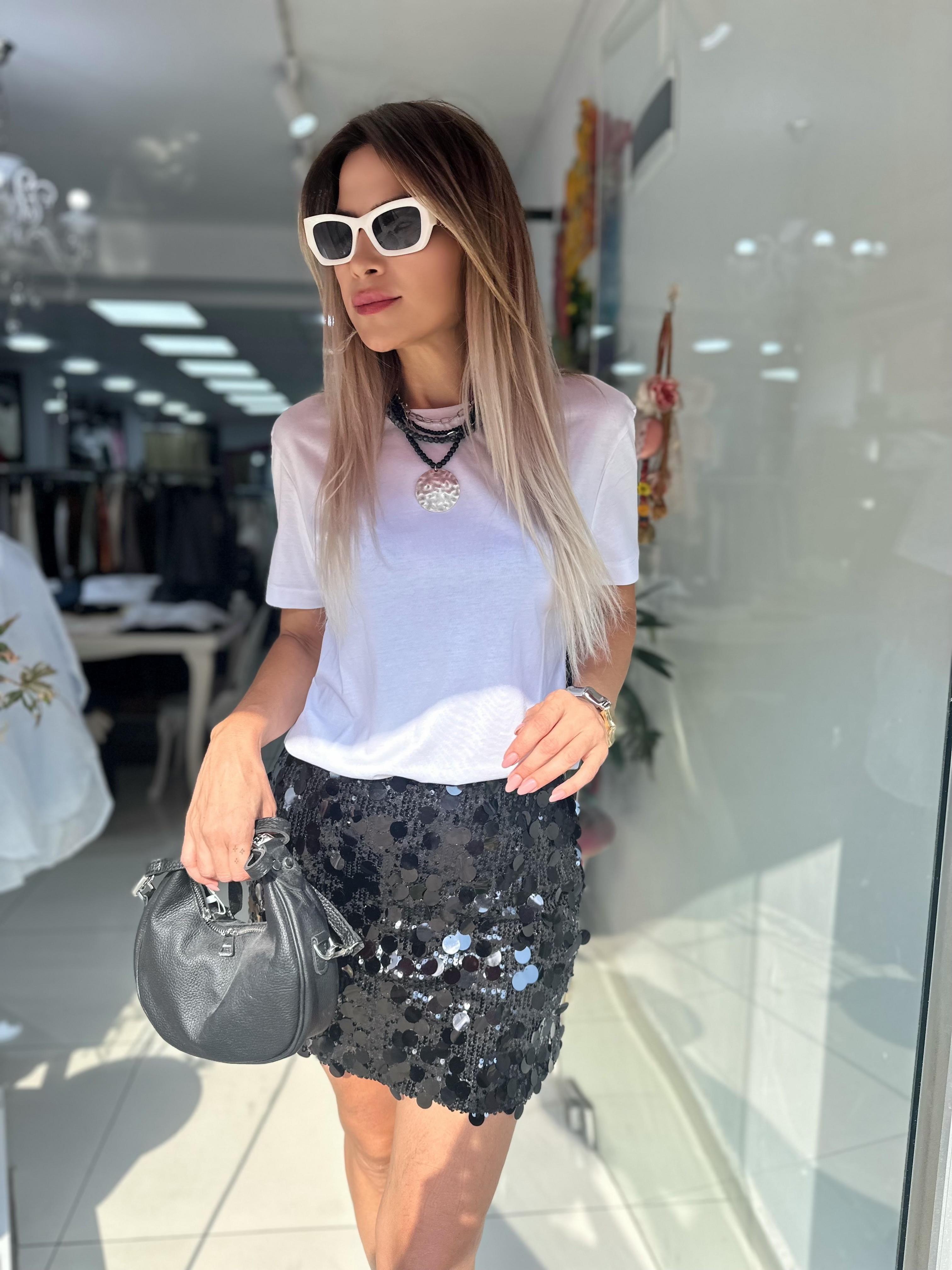 Siyah Pul Payet İçi Şortlu Etek 