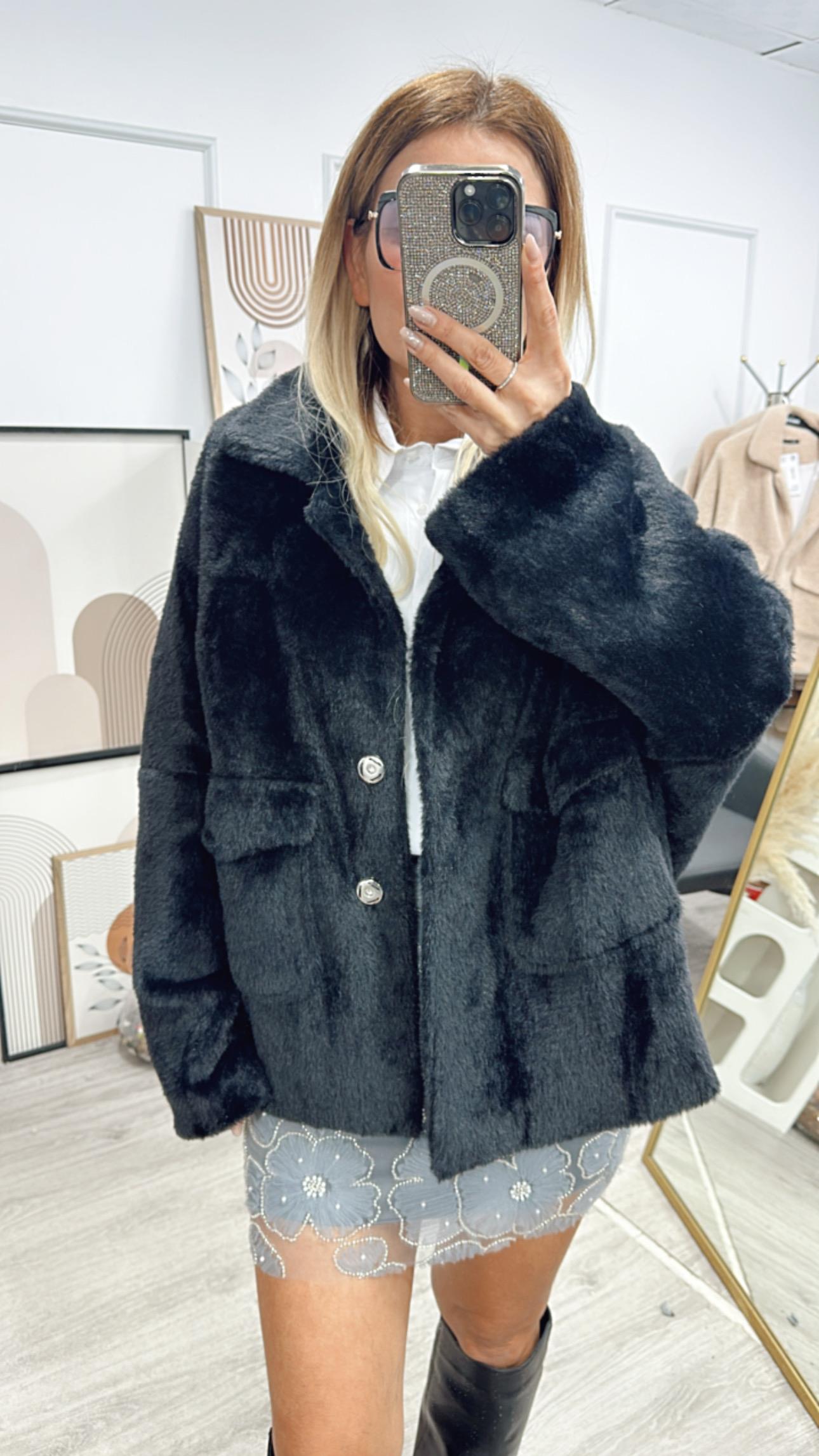 Siyah Uzun Çift Cepli Mont 