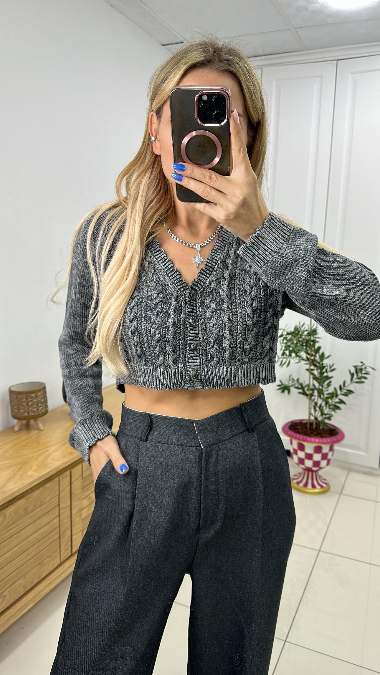 Soluk Efektli Triko Hırka 