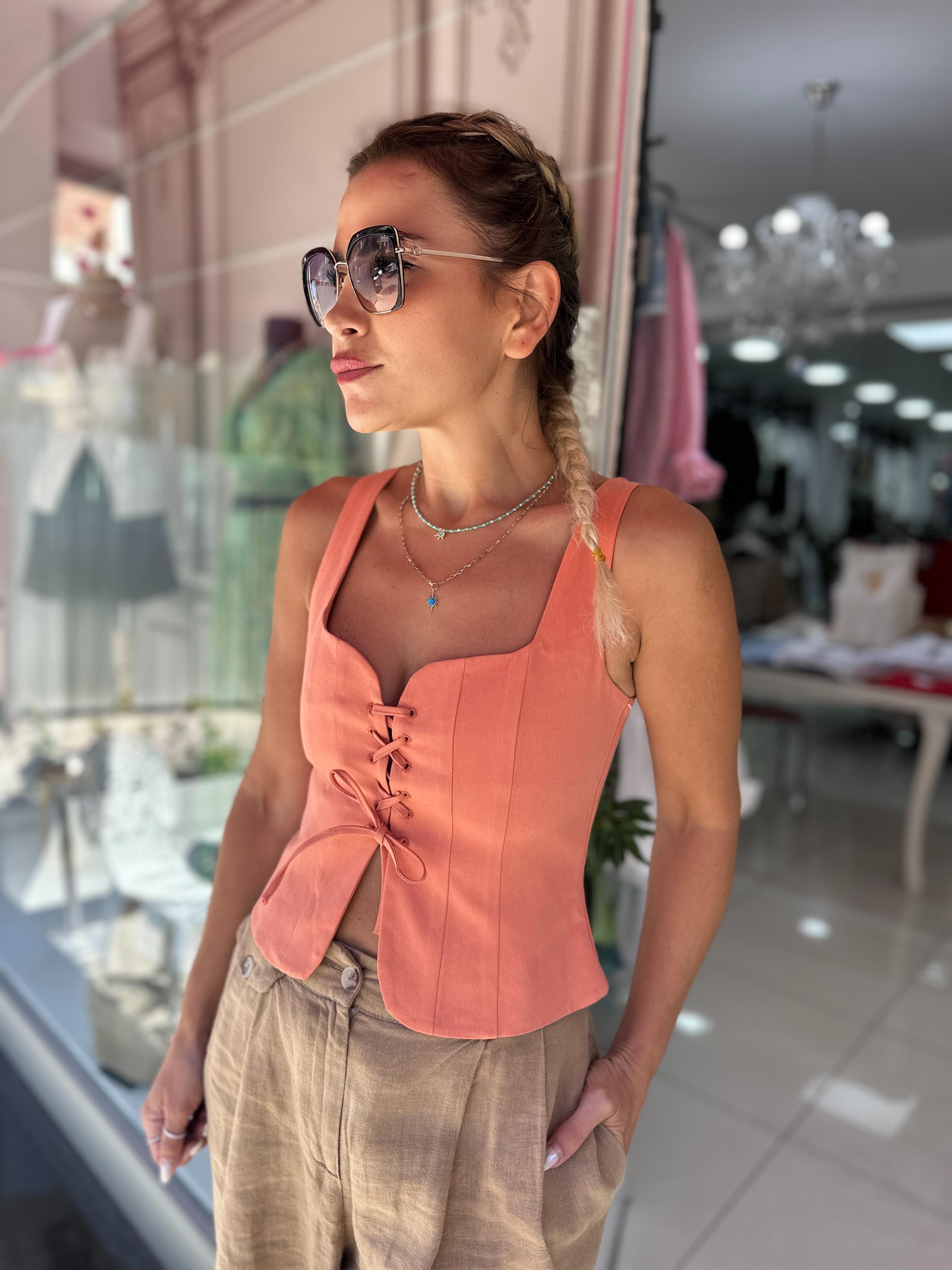 Somon Korse Detaylı Bluz