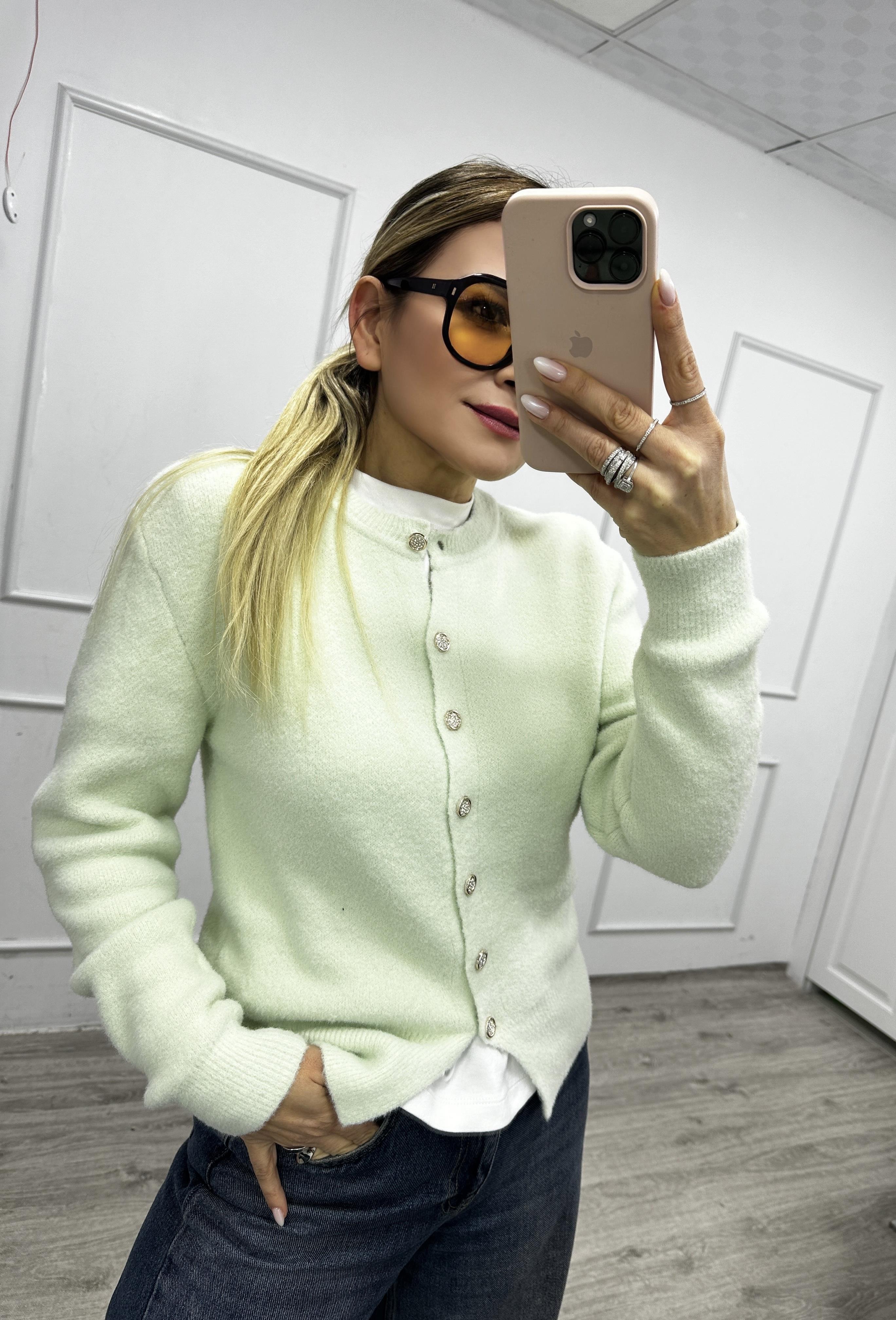 Su Yeşili Düğmeli  Angora Hırka