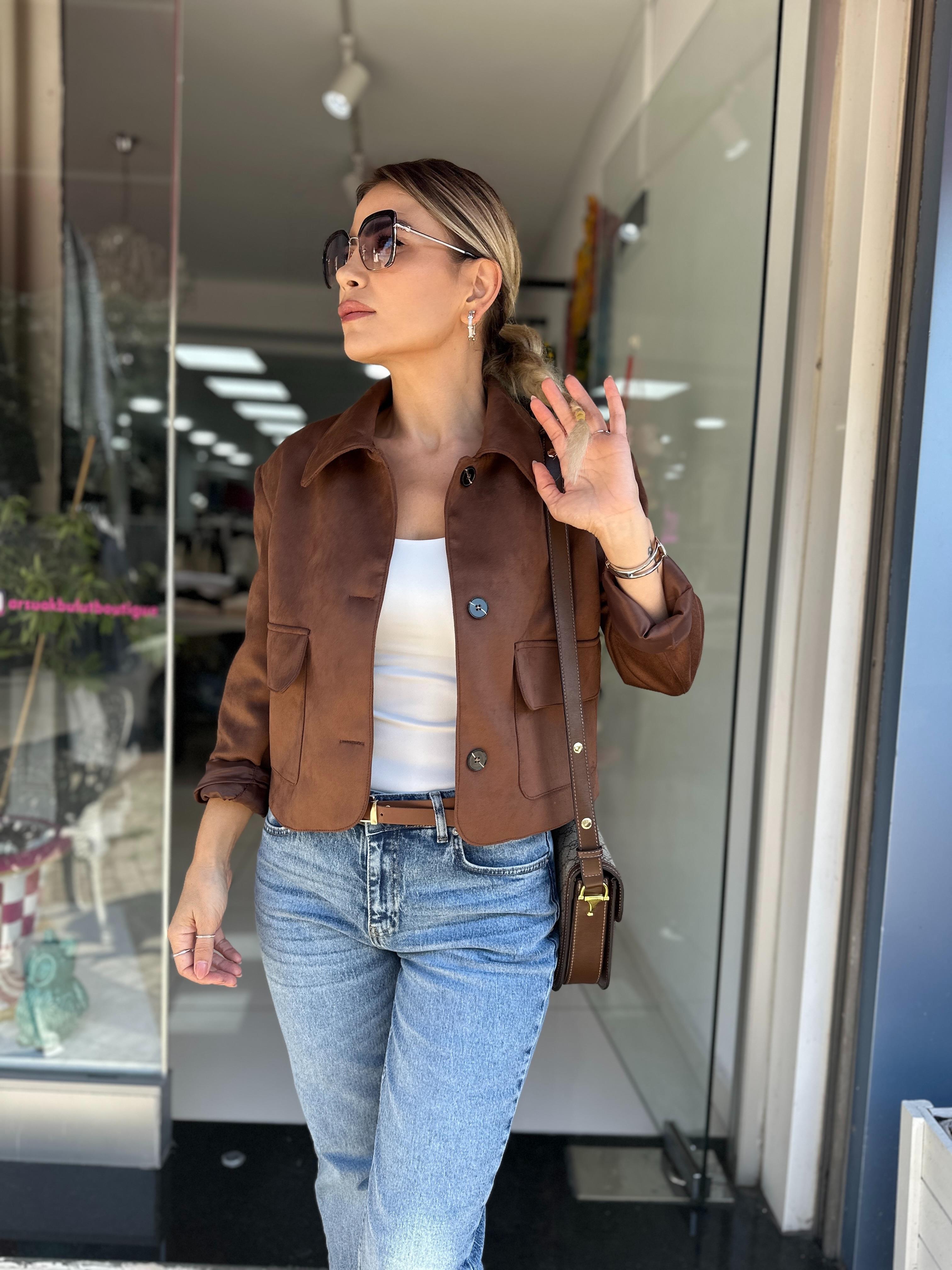 Süet Cepli Astarlı Ceket 