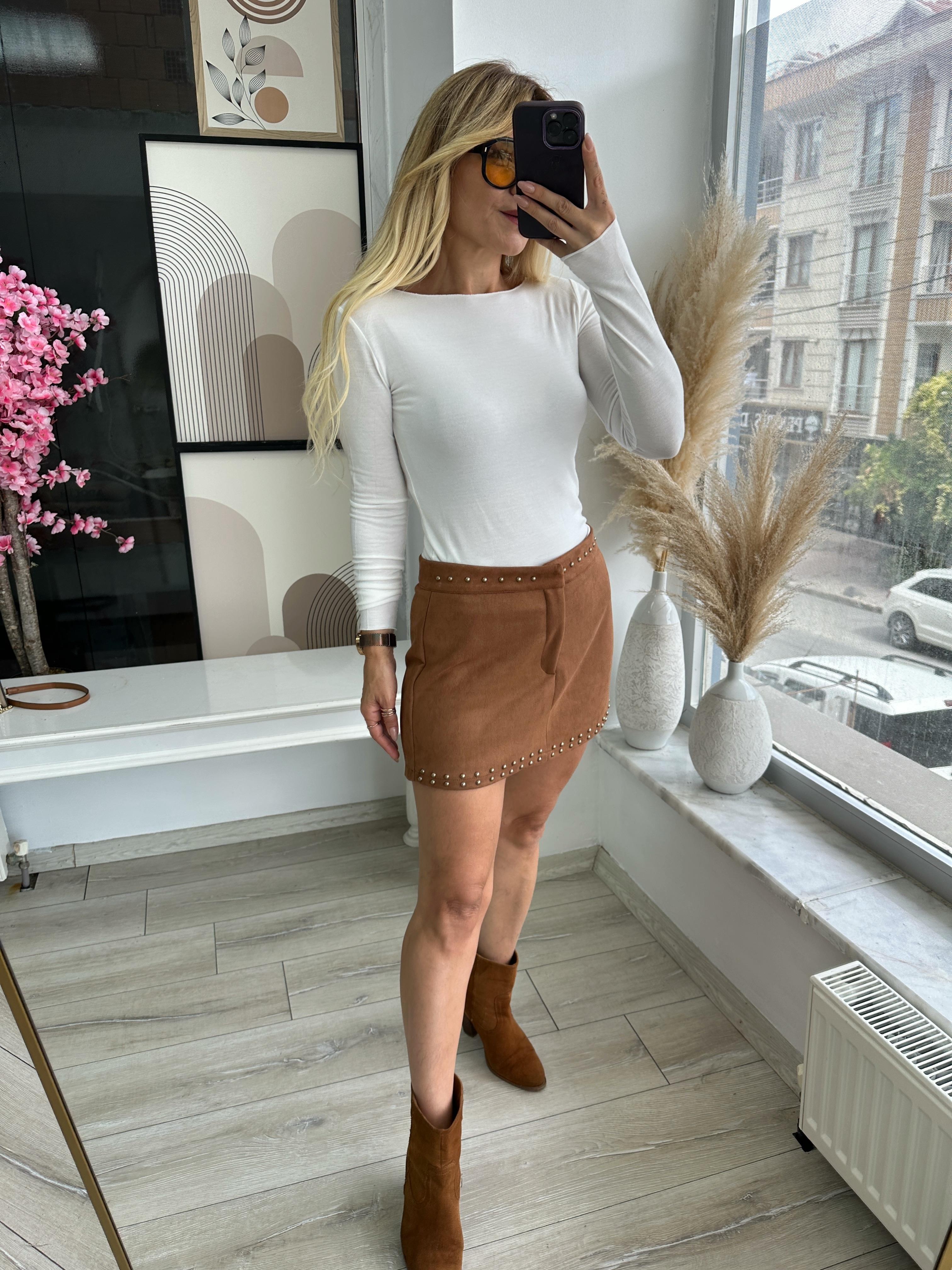 Taba Droplu Süet Etek