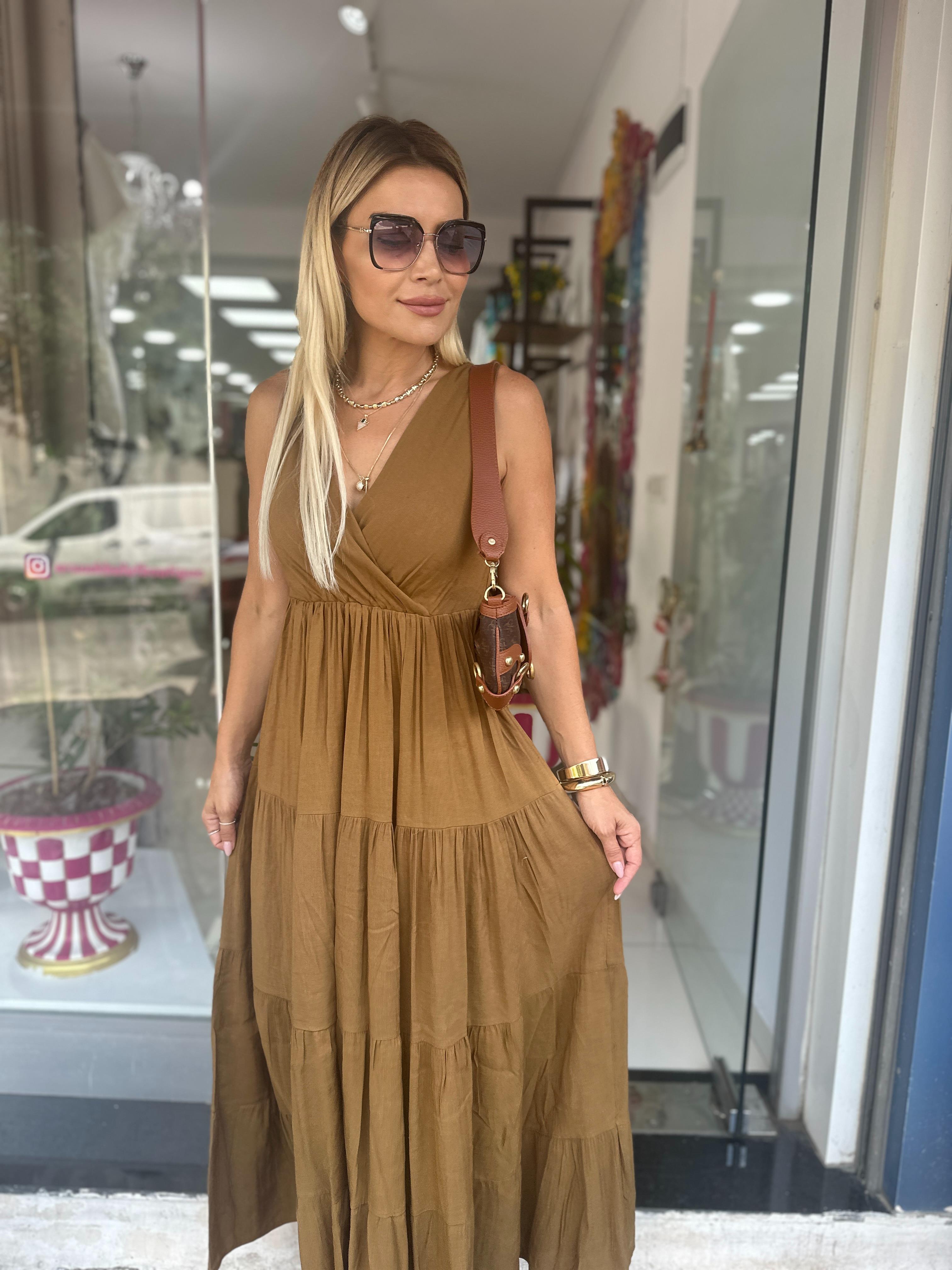 Taba Rengi Keten Elbise