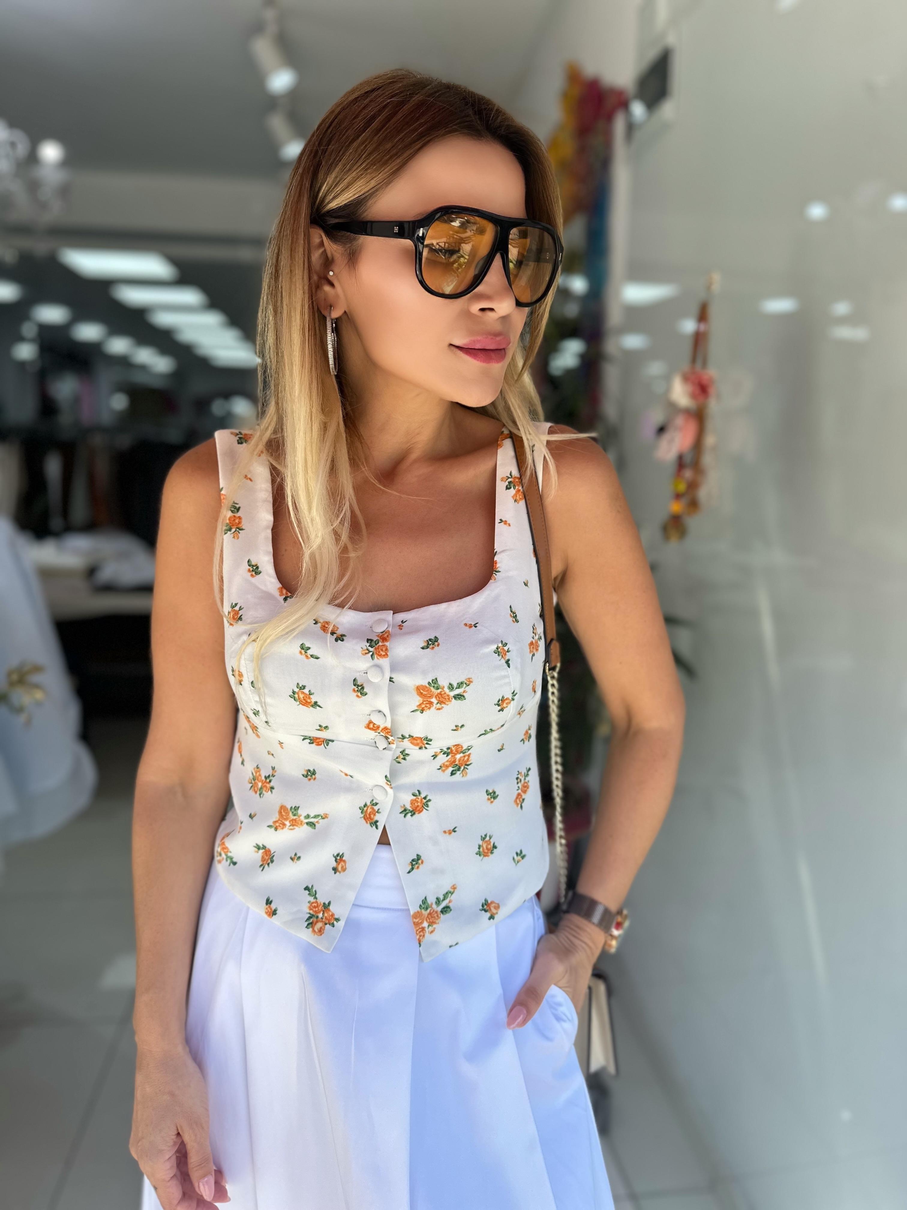 Turuncu Çiçekli Bluz 