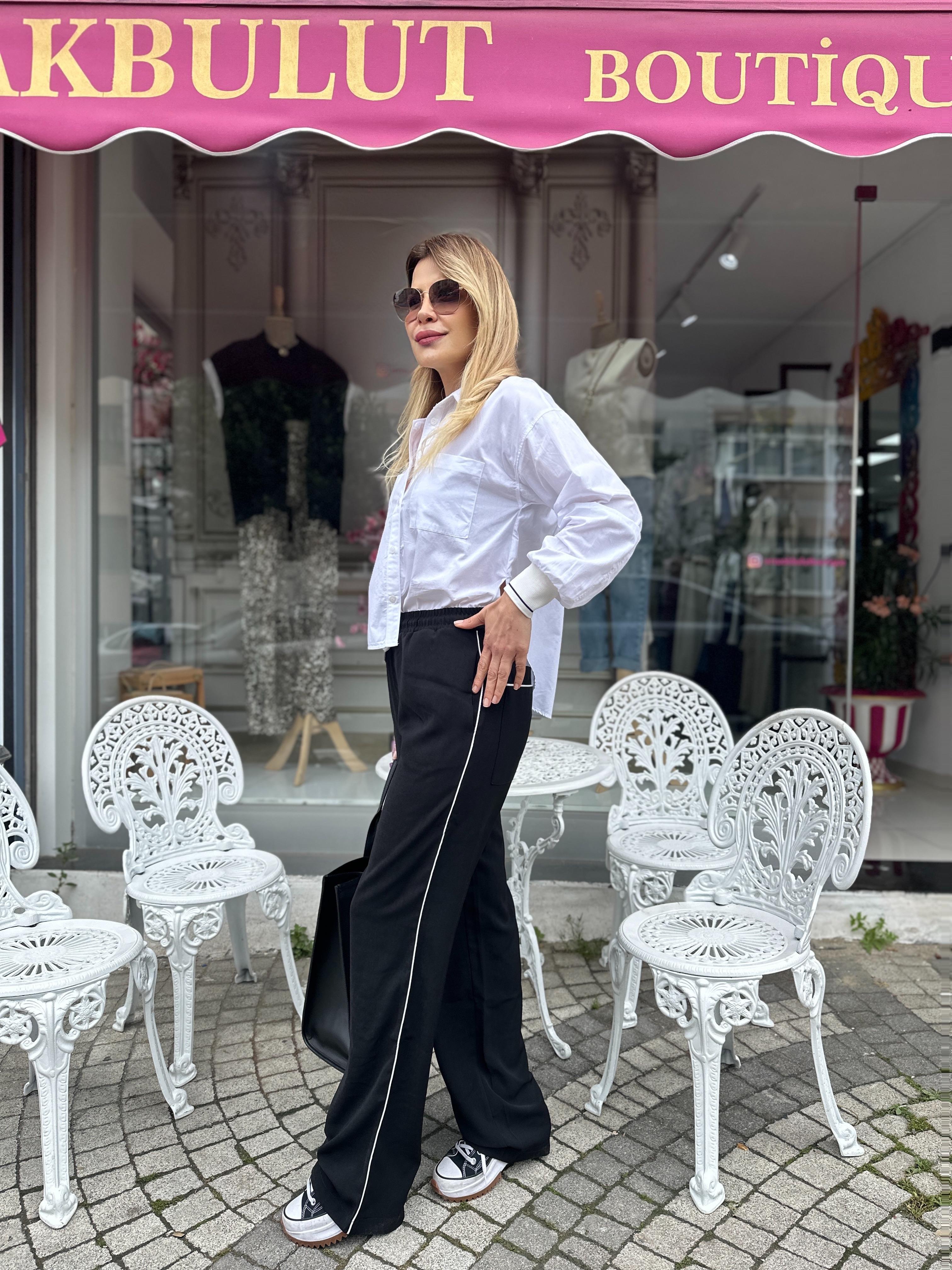 Yanları Şeritli Beli Lastikli Pantolon 