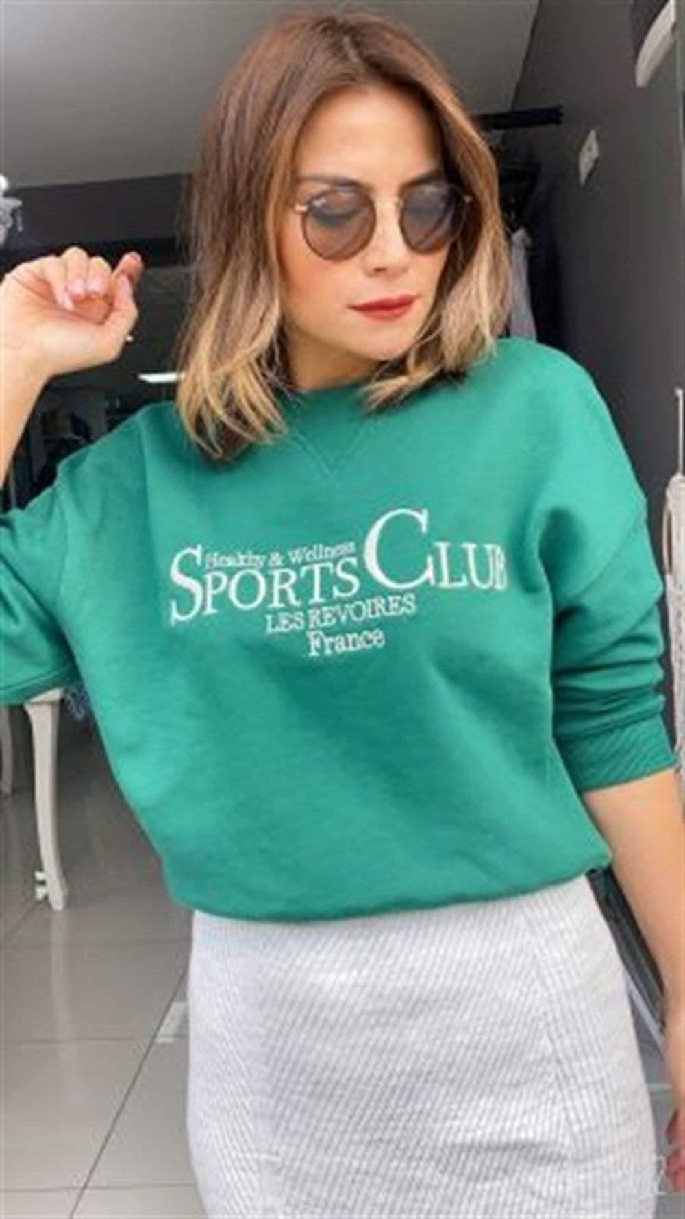 YEŞİL KISA BASKILI SWEAT