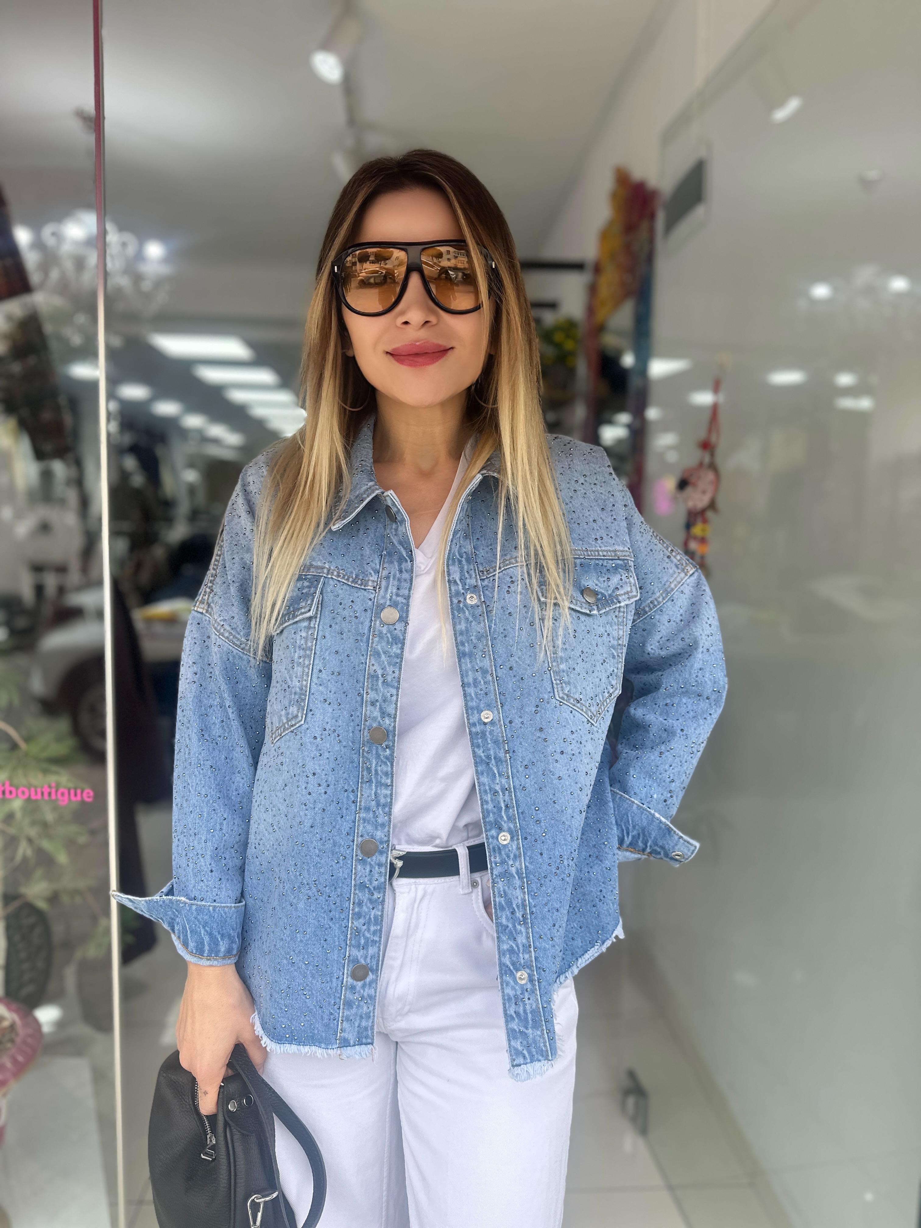ZR Mavi Taşlı Denim Ceket 