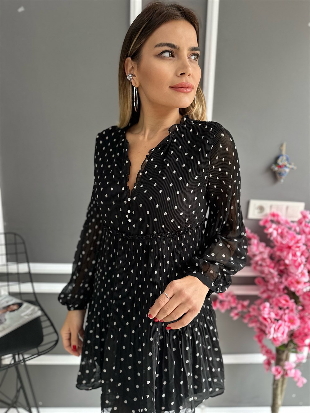ZR Puantiyeli Şifon Elbise