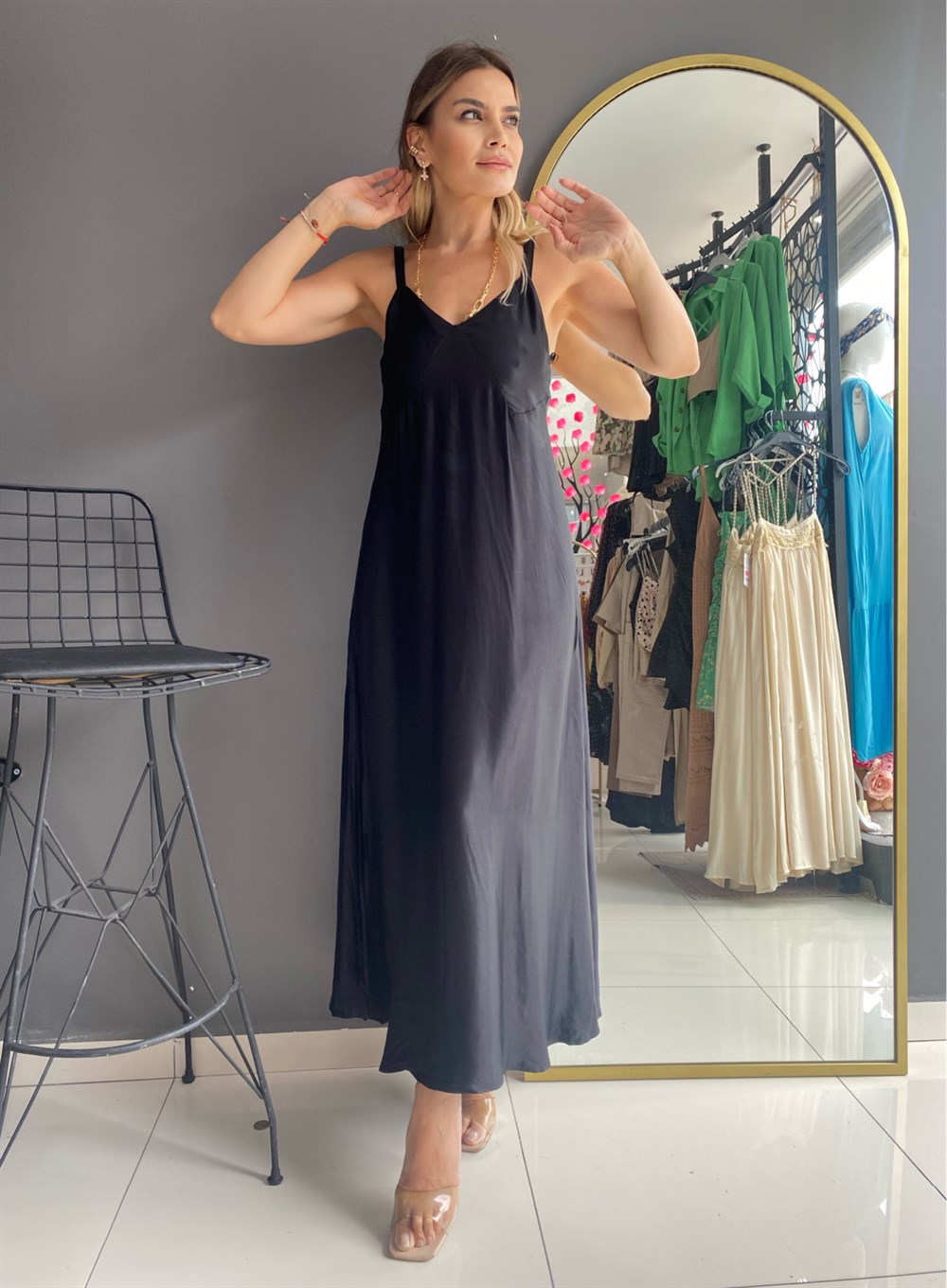 ZR Siyah Saten Elbise