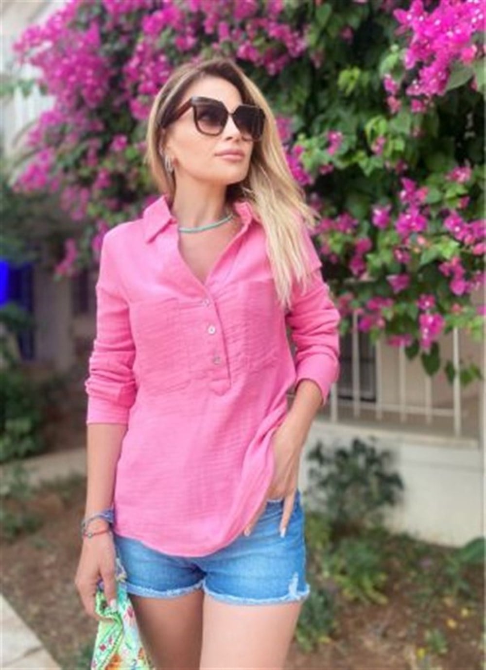 ZR Üç Düğme Pembe Gömlek