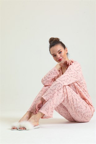 17670 - Önden Düğmeli Penye Pijama Tk