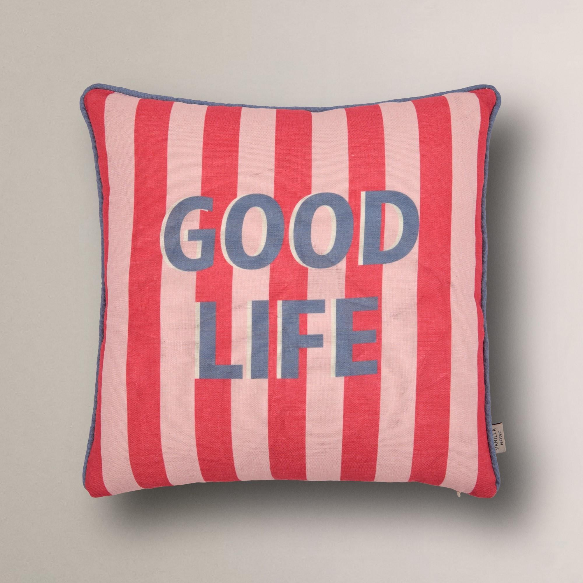 Good Life Baskılı Çizgili Kırlent Kılıfı
