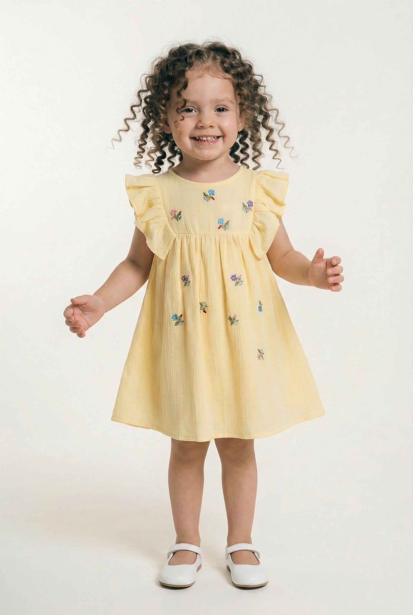 ÇİÇEK NAKIŞLI MÜSLİN ELBİSE