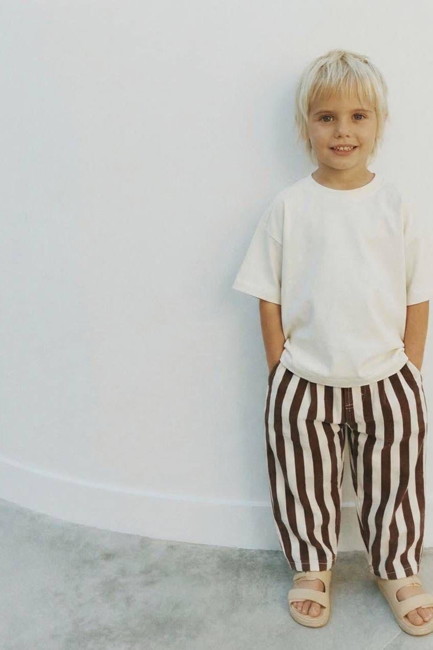 KAHVE ÇİZGİLİ BALLOON JEAN-BASIC TSHIRT TAKIM